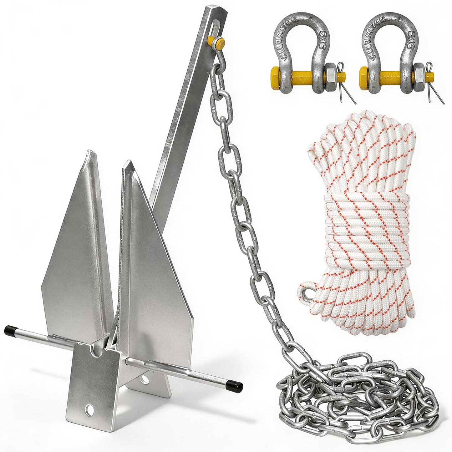 ZYLTHORN Heavy Duty Hot-Dipped Galvanized Danforth Anchor Kit for Boats - 5/8/10/13/18/25lb Fluke Anchor with Chain, Shackles & Rope, Ideal for Pontoon, Fishing & Sail Boats (18lb: Fit 31-35 FT Boat)