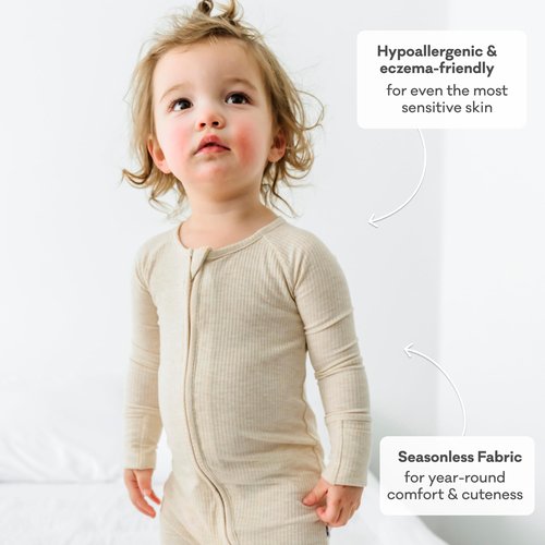 Little Sleepies Pajamas for Baby Boys & Girls, Viscose from Bamboo Baby Pajamas, Snug Baby Sleeper, Toddler PJs, 2-Way Zipper, Heather Oatmeal, 0-3M