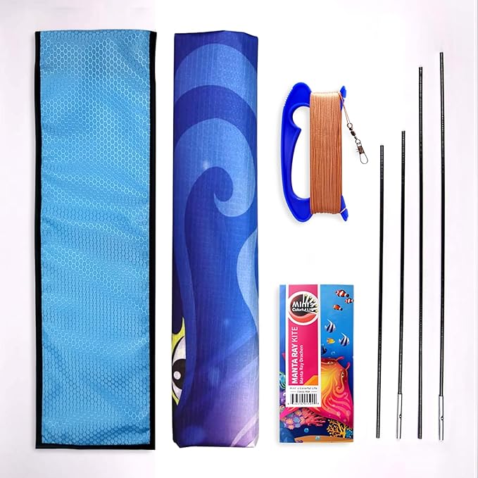 Mint's Colorful Life Devil Fish Kite for Kids and Adults，Easy to Fly Delta Kites Single Line Large, 300ft Kite String Handle Include