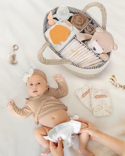 Maliton Diaper Caddy Organizer - Portable Cotton Rope Baby Gift Basket for Nursery Storage | Ideal for Newborn Essentials