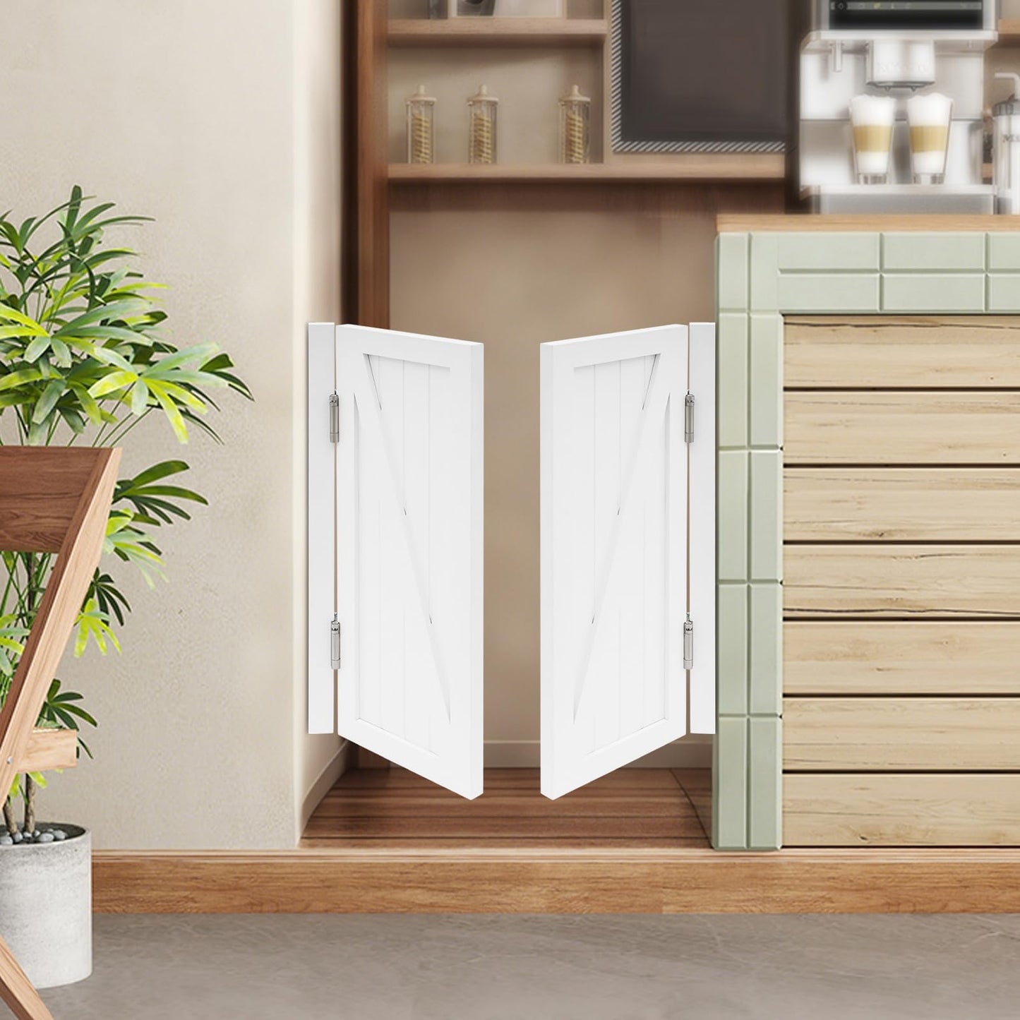 Swinging Doors, Interior Saloon Partition Doors with Stainless Steel Hinges, Wood Cafe Door, Auto Close Two-Way Open Half Door for Hallway Kitchen Bar Porch Pub Entrance (White, 31.5x35.43in)