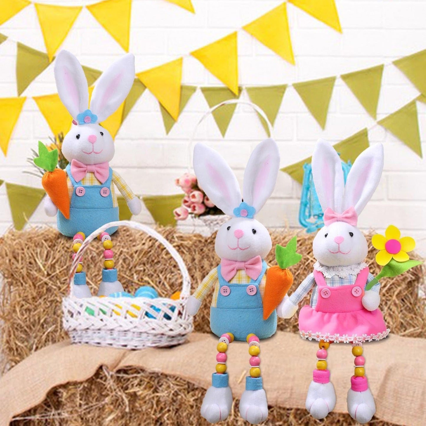 Skiennix Easter Bunny Plush Decorations - Cute Stuffed Rabbit for Easter Basket Stuffers | 2 Pcs