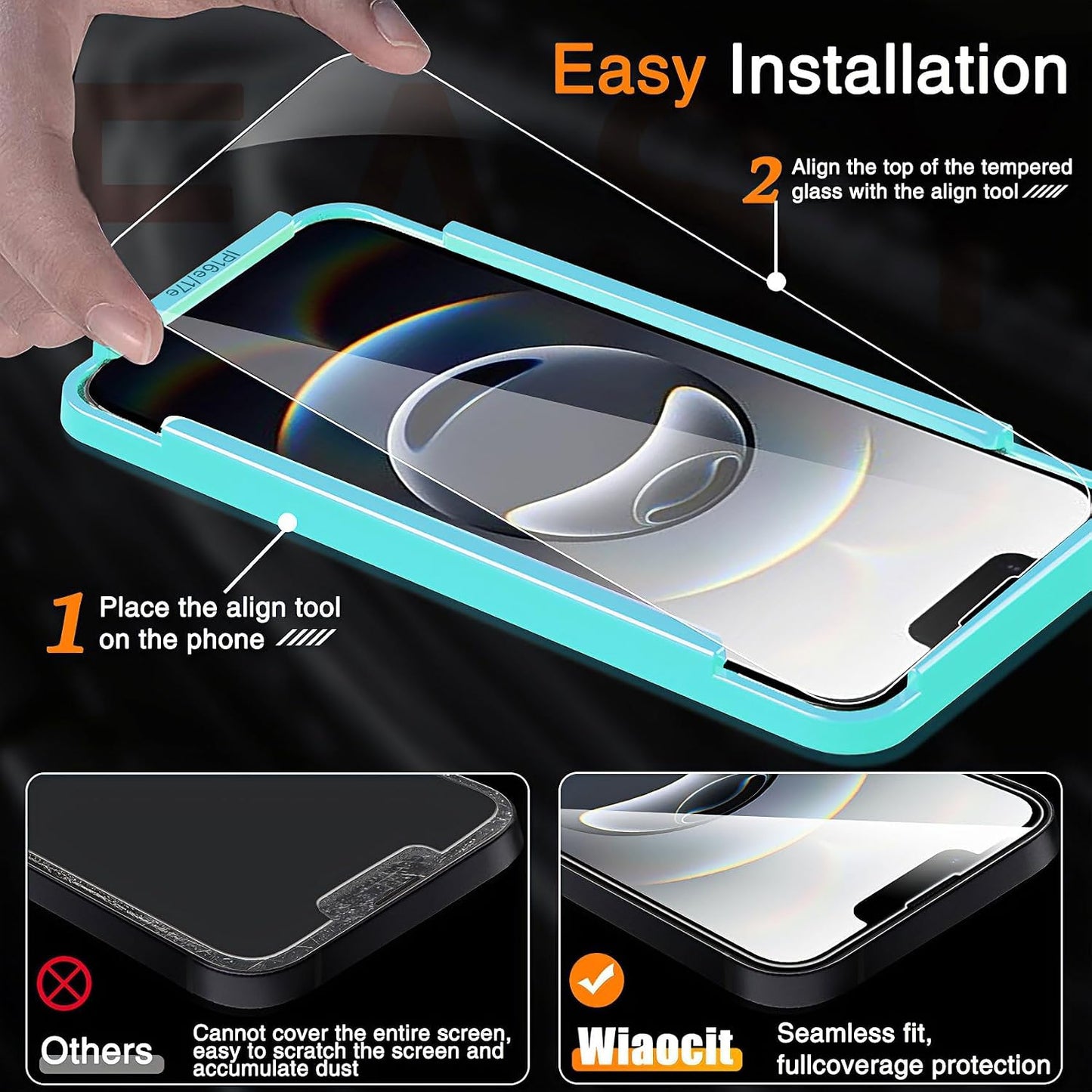 3 Pack 16e/iPhone 17e 3 Pack 9H Wiaocit Tempered Glass Screen Protector for iPhone with Camera Lens Protector