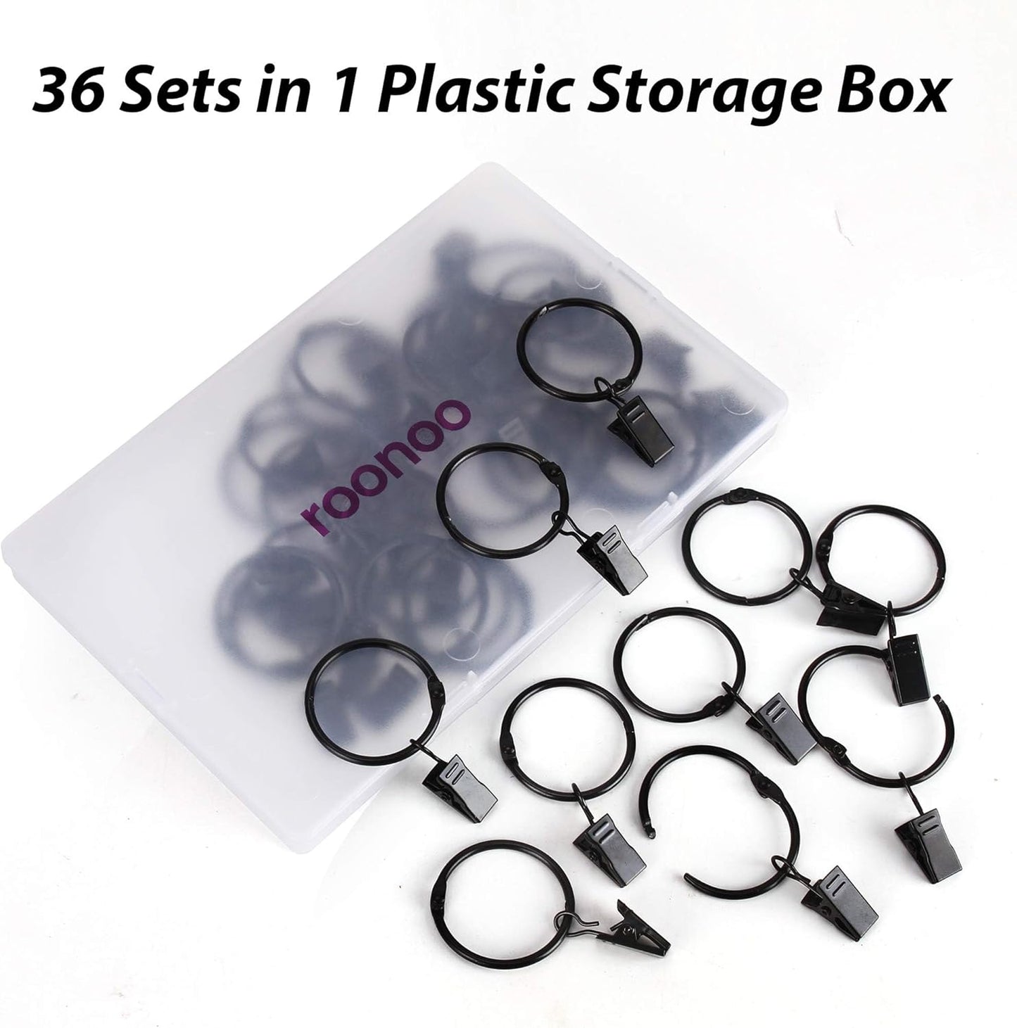 Regine Switzerland 36 Pack Metal Curtain Rings - Heavy Duty Rustproof Clips for 0.75-1" Rods | Vintage Black