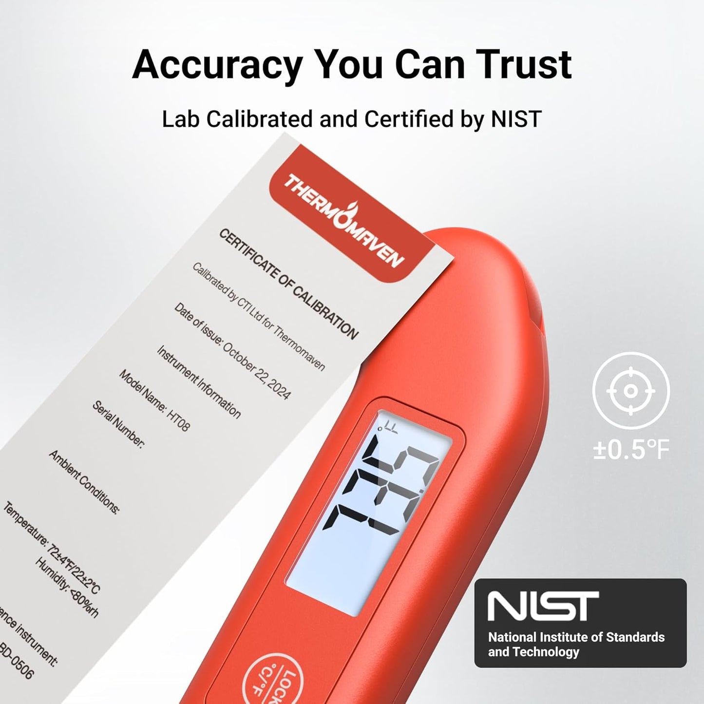 Skiennix Professional Meat Thermometer - Instant Read Digital Cooking Thermometer | ±0.5℉ Accuracy, Waterproof, Red