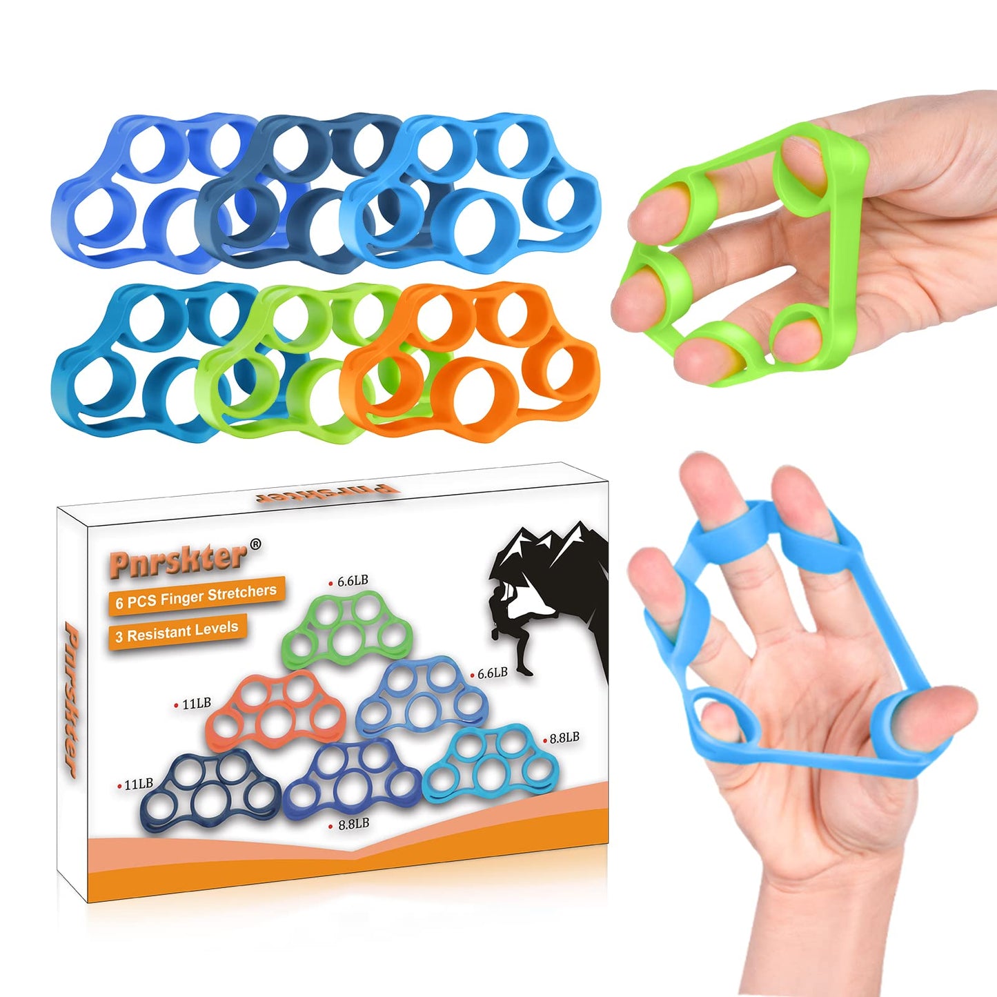 Hand Grip Strengthener, Finger exerciser, Grip Strength Trainer (6 PCS),NEW MATERIAL,Forearm grip workout, Finger Stretcher, Relieve Wrist Pain, Carpal tunnel. (Finger exerciser)