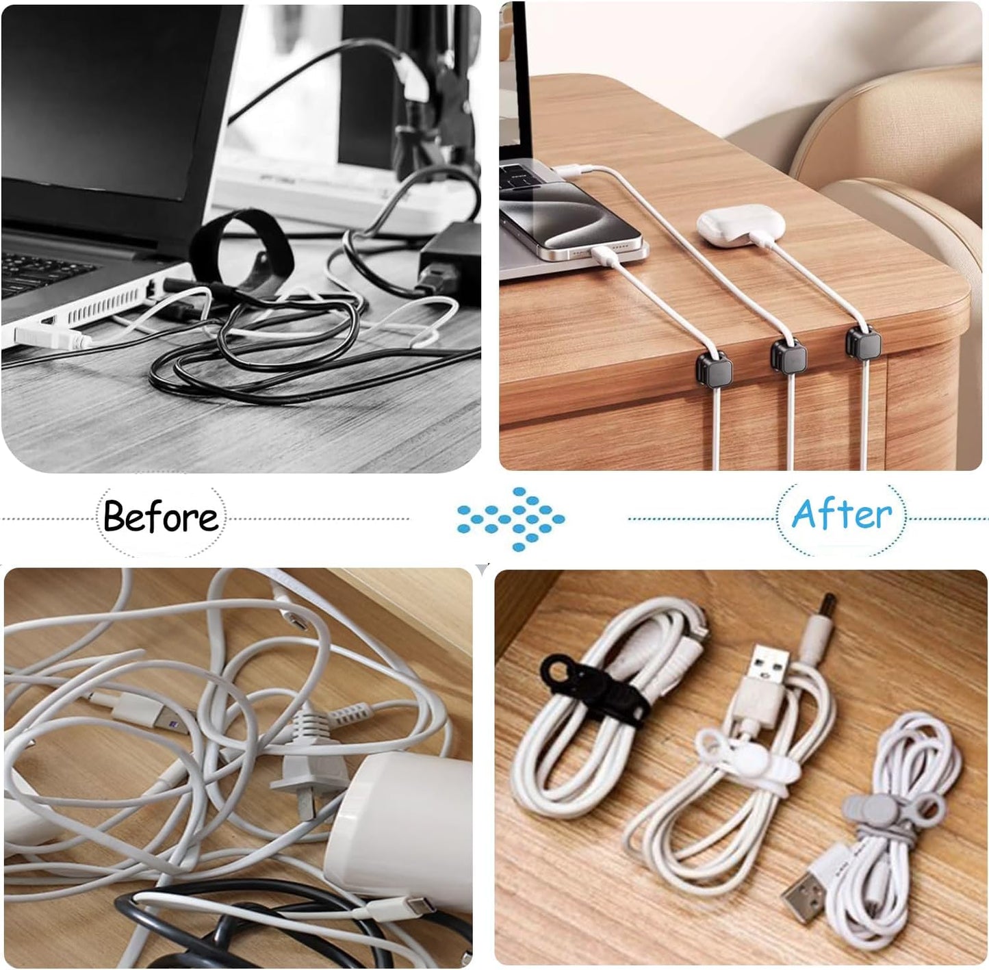 Befunu Set: 6Pcs 6Pcs Under Desk Cable Management Adhesive Magnetic Cable Clips & Silicon Cable Ties, Wire Holder