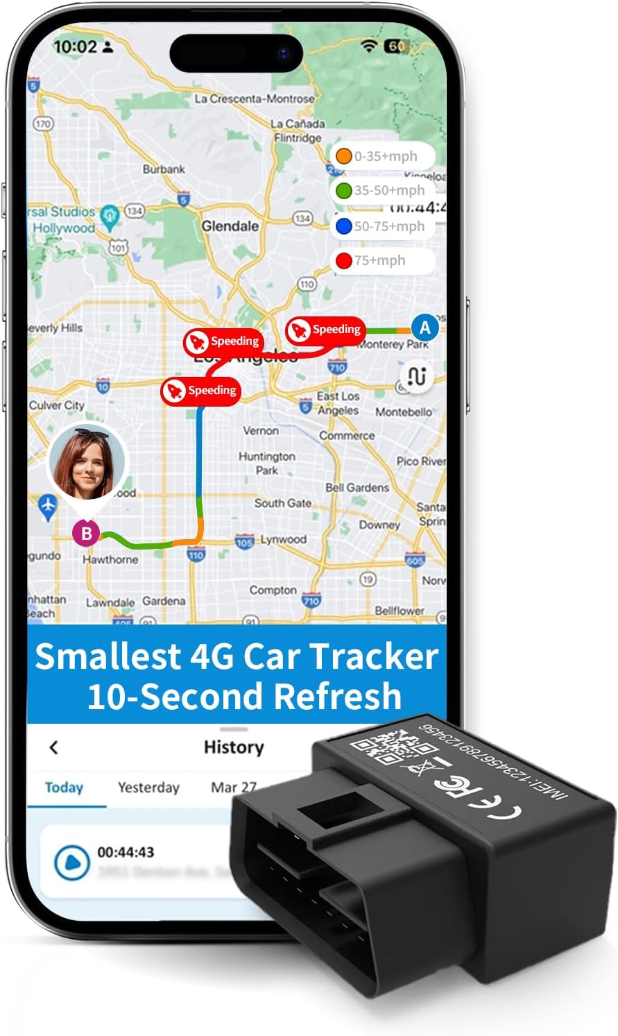 Benbengo 10-sec 1-Year 5-Day OBD GPS Tracker for Vehicles & Fleet, Plug in Car Tracker, Real Time, Trip Data, Free