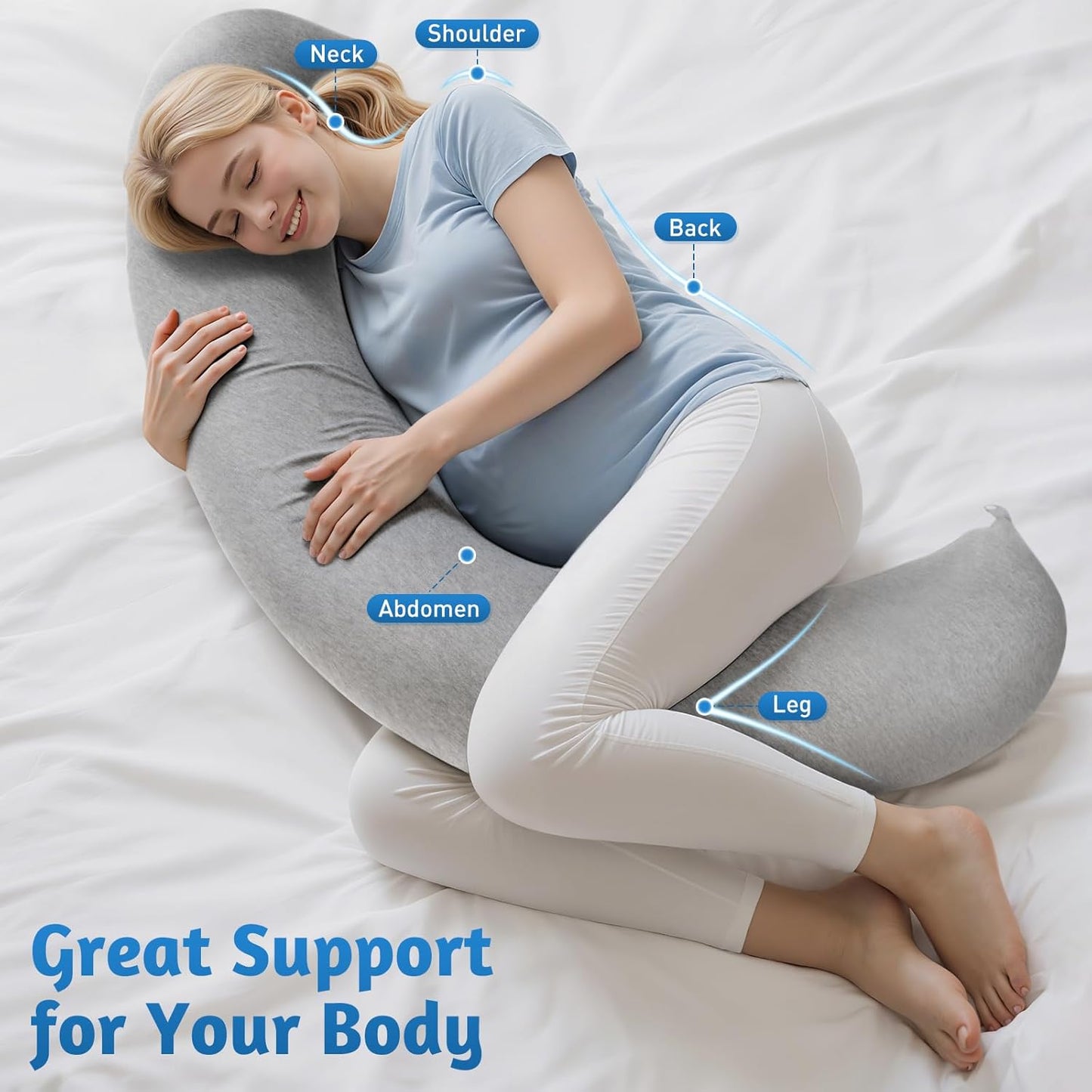 SweetSlubr C-Shaped Pregnancy Pillow - Adjustable Firmness for Full Body Support | 47.2’’ x 9.8’’