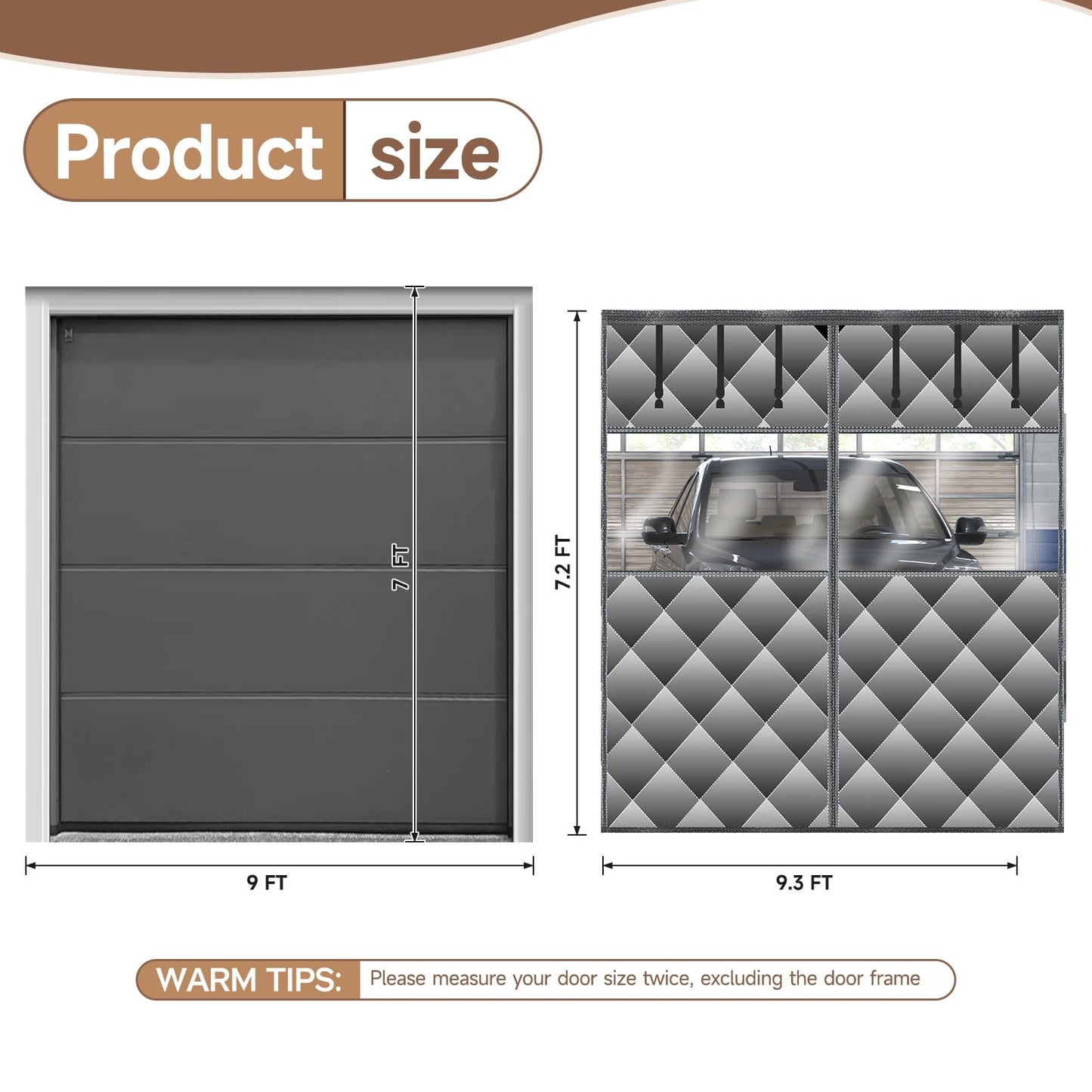 Magnetic Thermal Insulated Door Curtain with Detachable Visible Windows, Thicken Polyester Fiberfill & Durable Oxford Fabric, Hands Free Windproof Door Screen, Fit Doors Size Up to 9 x 7 FT, Grey