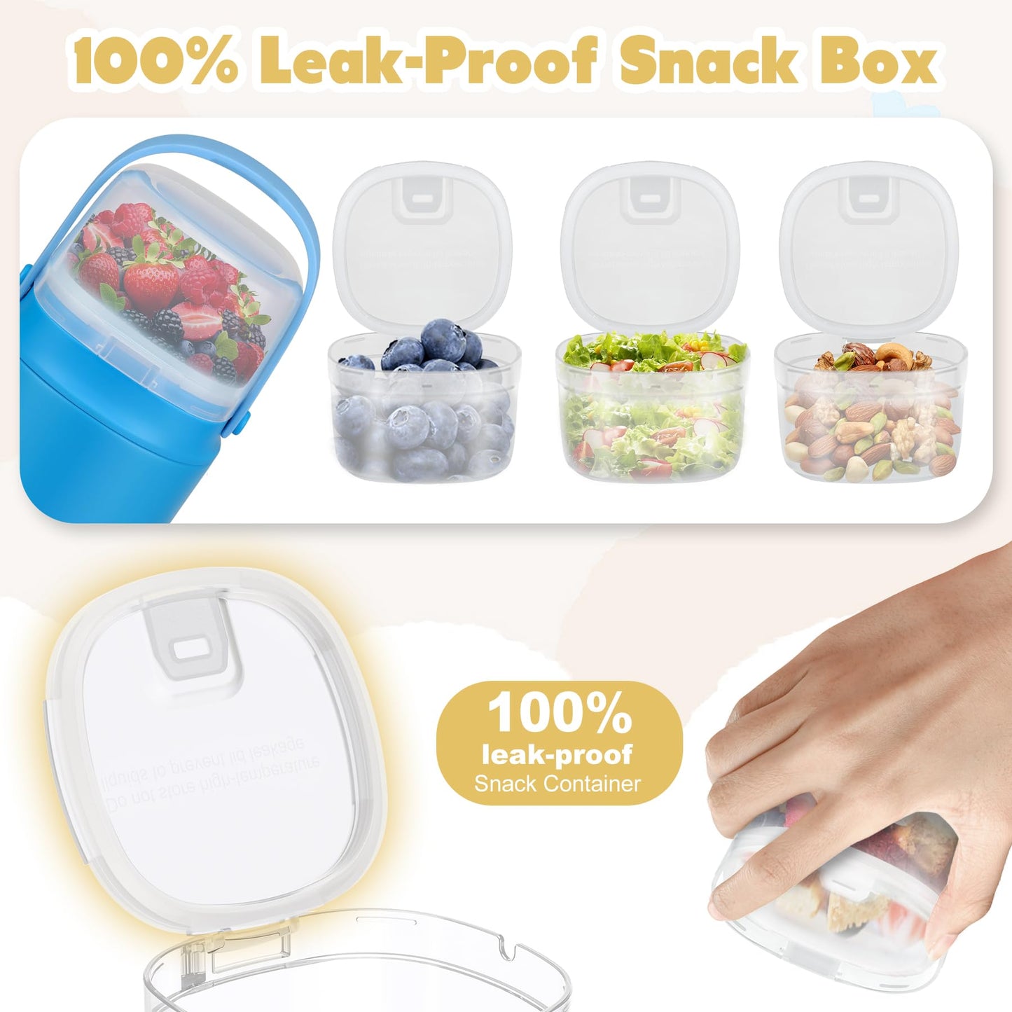 14 oz Soup Thermo for Hot Food with 7 oz Snack Container, Leak-Proof Insulated Lunch Container Kids and Adults, Stainless Steel Double Wall Vacuum Wide-mouth Thermal with Spoon and Handle-Blue