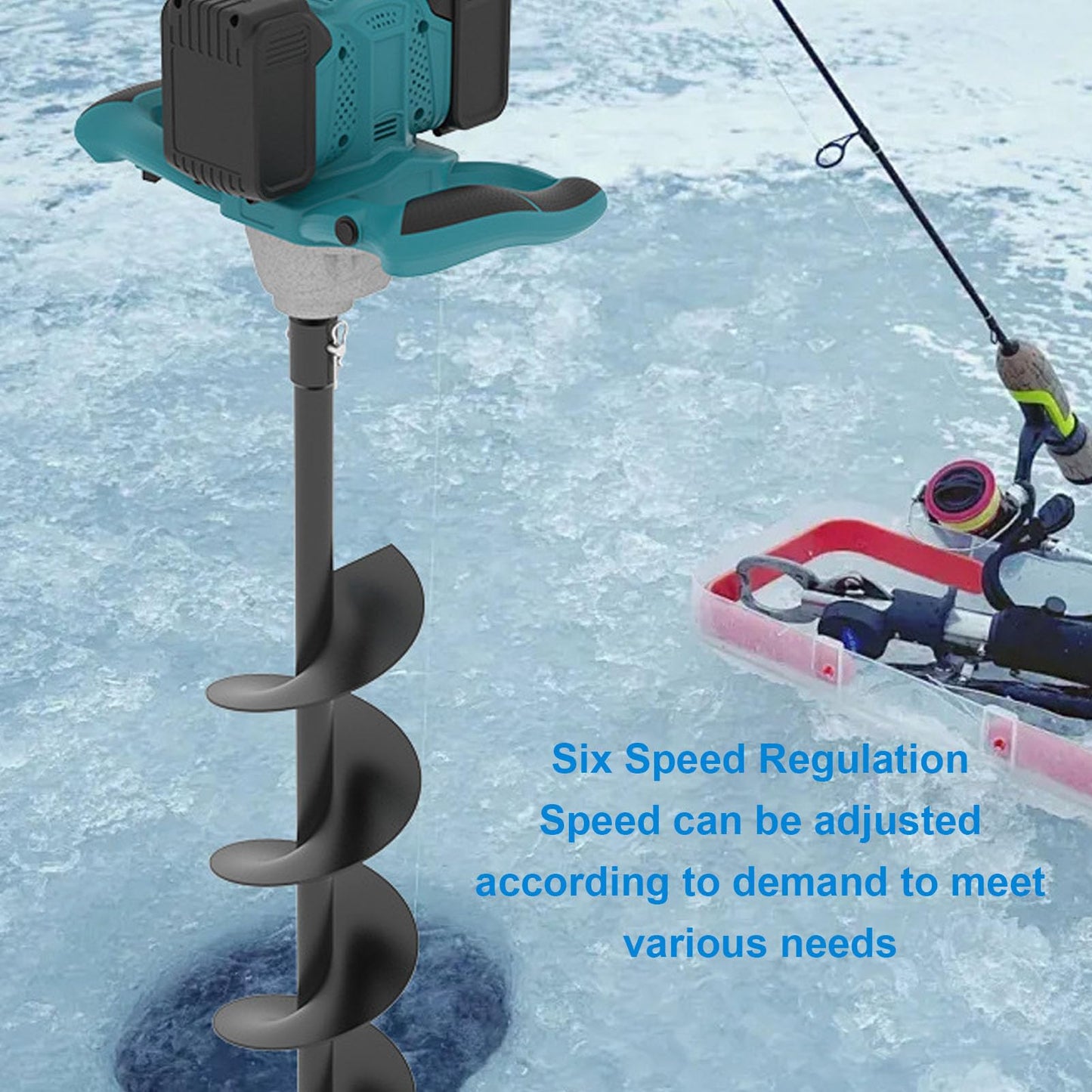 ariarly Battery Electric Ice Auger 100-800RPM 6 Speed Adjustable Post Hole Digger 1200N.m Torsion Cordless Post Hole Digger Power Head(Not Included Battery)