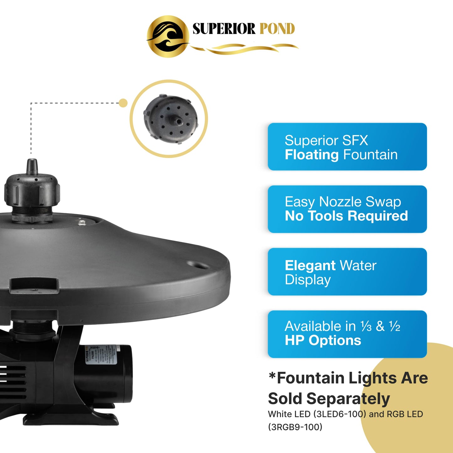 Superior Pond Superior Floating Fountain 1/3 HP 120V Single Phase with 100 Foot Power Cord