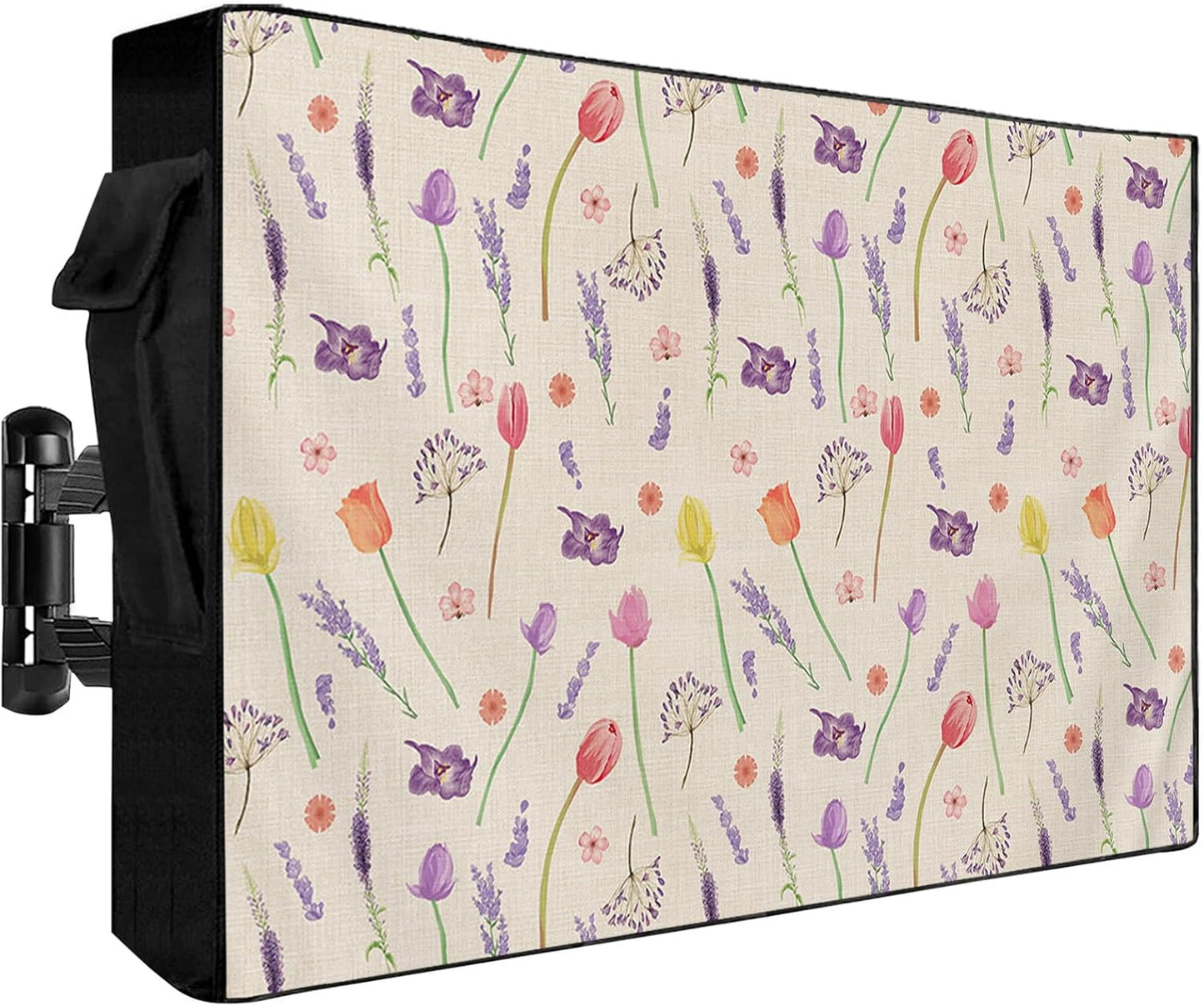 EZON-CH 40-43 inch Outdoor TV Cover Vase Tulip Lavender Florals Plants Weatherproof TV Screen Protector Outdoor TV