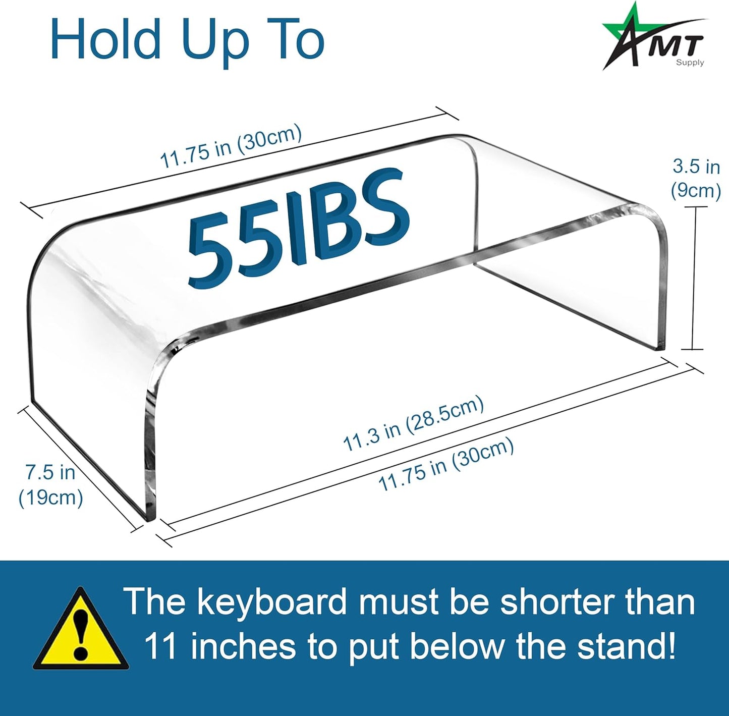 AMT Acrylic Laptop Monitor Stand & Computer Riser with Cat Keyboard Protector, Space-Saving Design, Extra Storage
