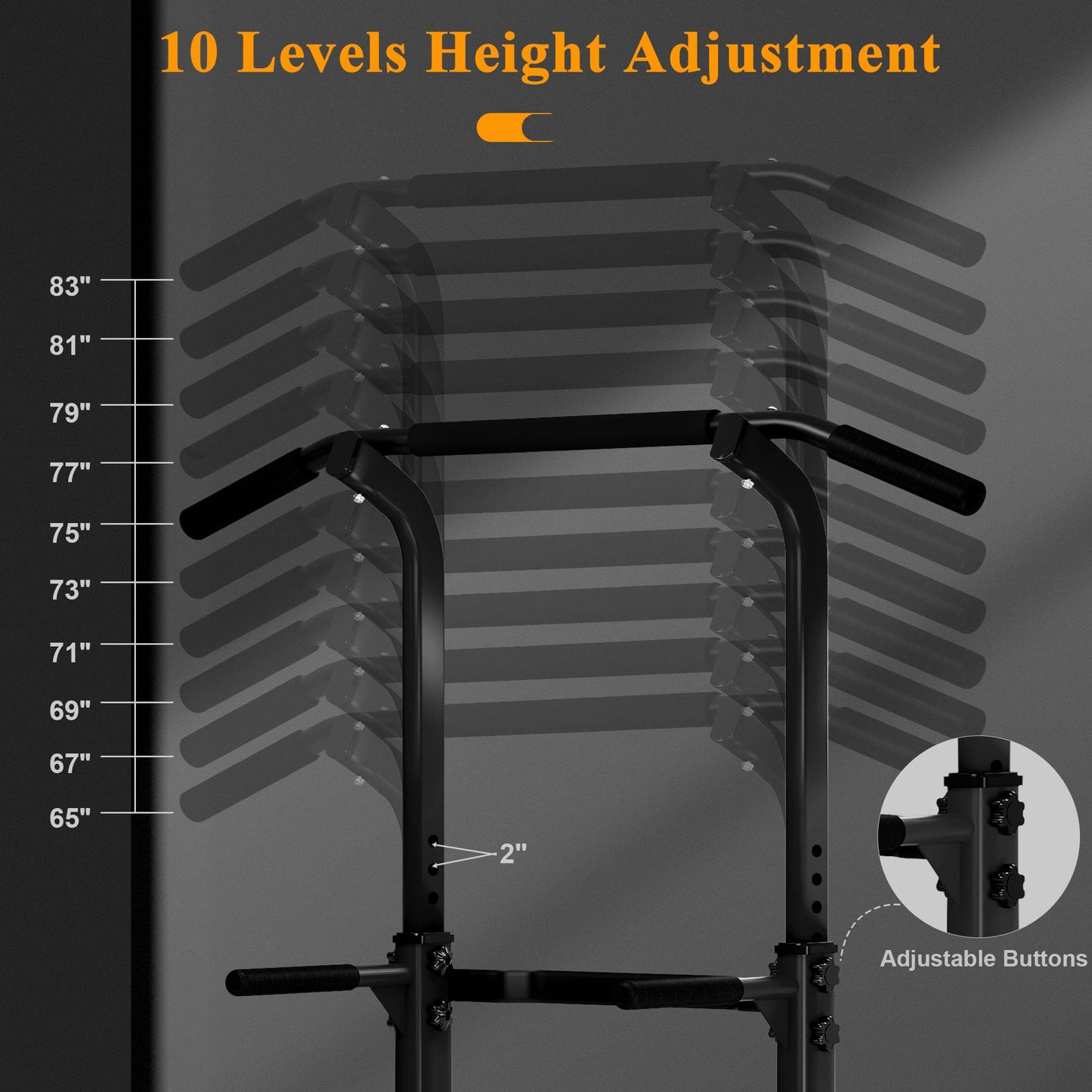 DlandHome Power Tower Pull Up Dip Station Multi-Function Fitness Equipment for Strength Training Adjustable Height Dip Stand for Home Gym, Black