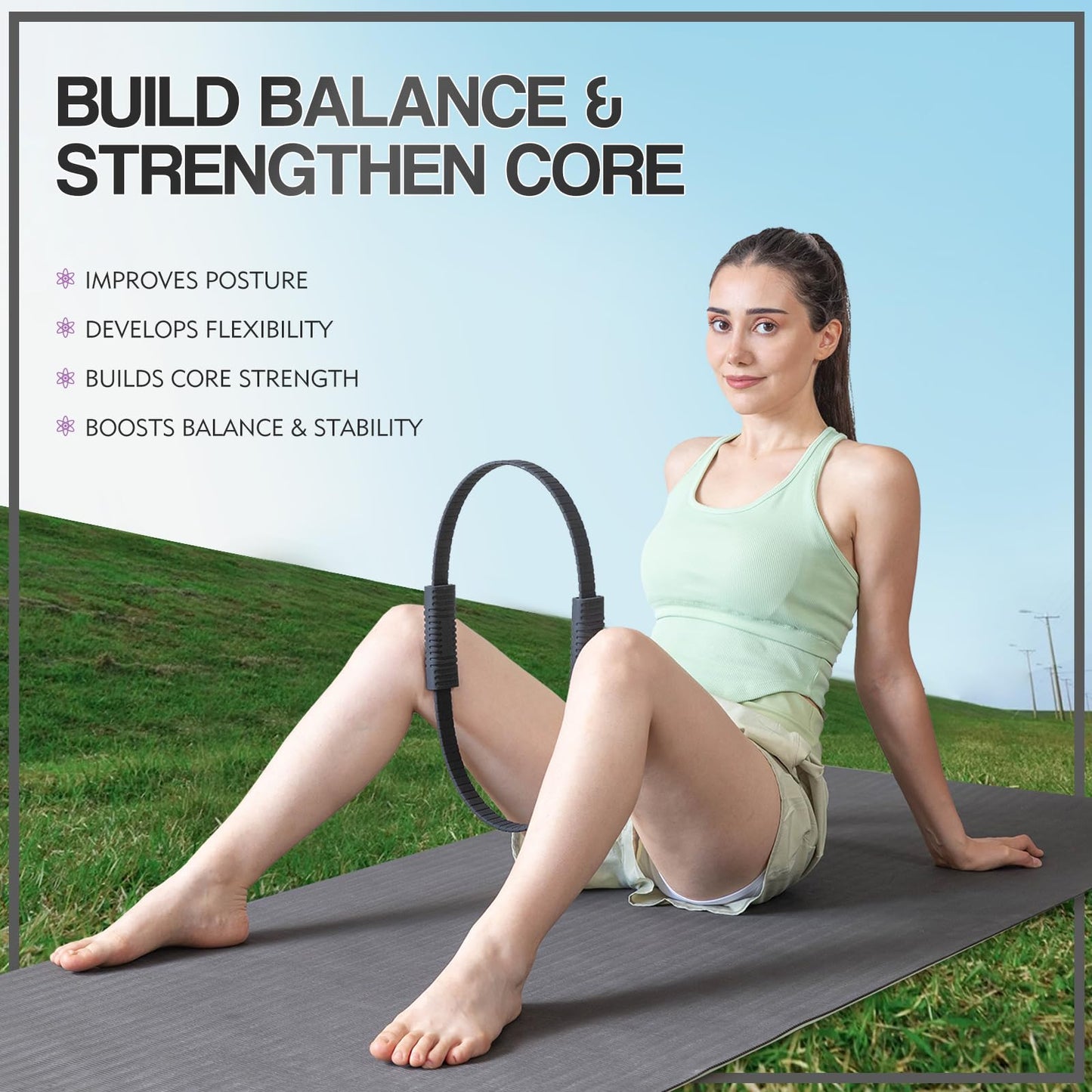 LTHTRADE Pilates Ring Circle, 13.5 Inch Magic Circle Ring for Women, Flexible Resistance Exercise Equipment for Toning Thighs, Legs, Arms & Core (Black)