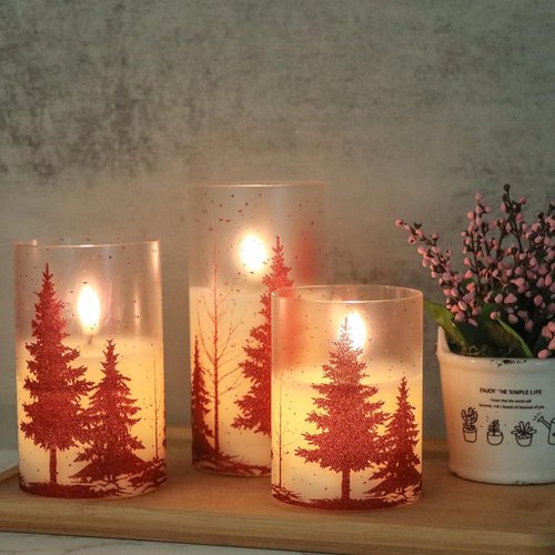 DRomance Flameless Christmas Tree Candles - Remote Timer, Real Wax, LED Flickering | Red, 3-4-5-6 Inch