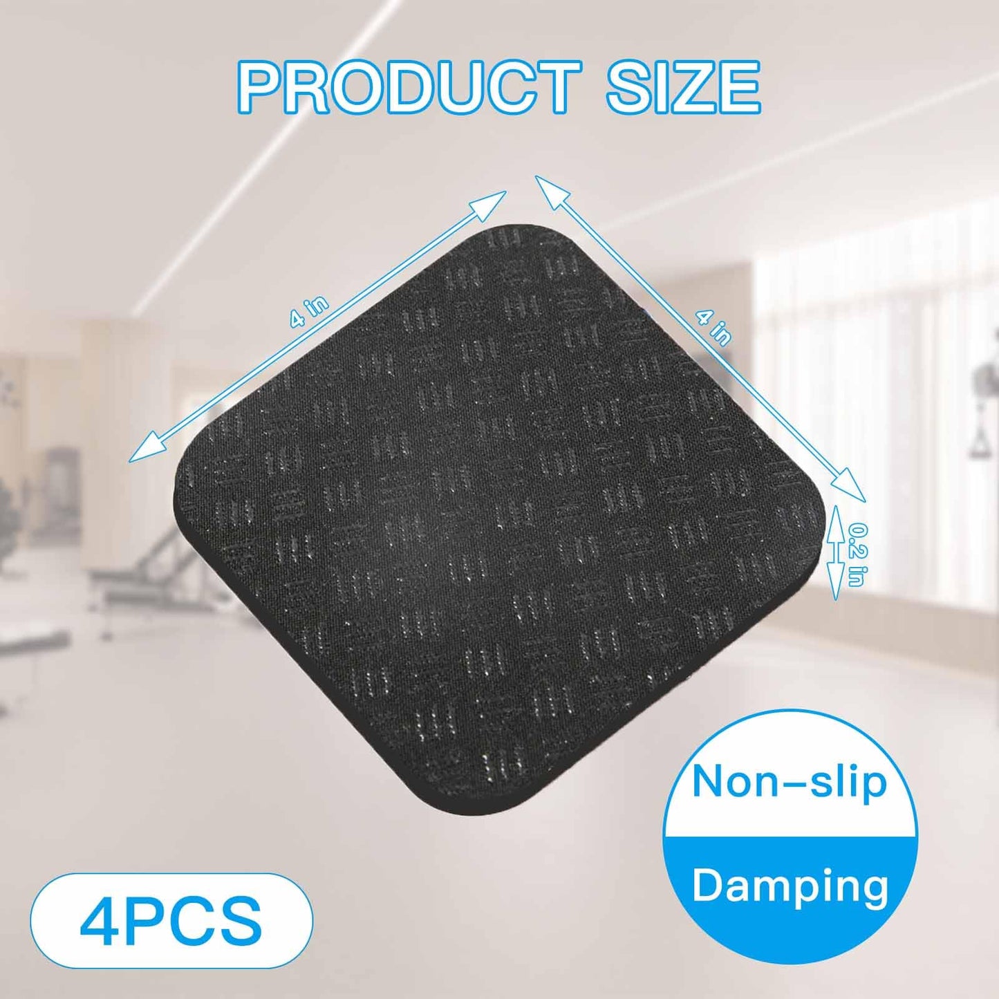 4PCS Non-Slip Treadmill Mat Pads, 4x4 Inch High Density Silicone Exercise Equipment Mat - Double-Sided Anti Vibration Pad for Treadmill, Walking Pad, Exercise Bike, Floor Protection (Square, 4 PCS)