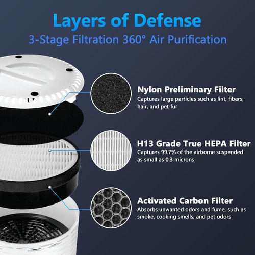 LEVOIT LV-H132 Replacement Filter - 3-in-1 Air Purifier Filter | 2 Pack for Optimal Performance
