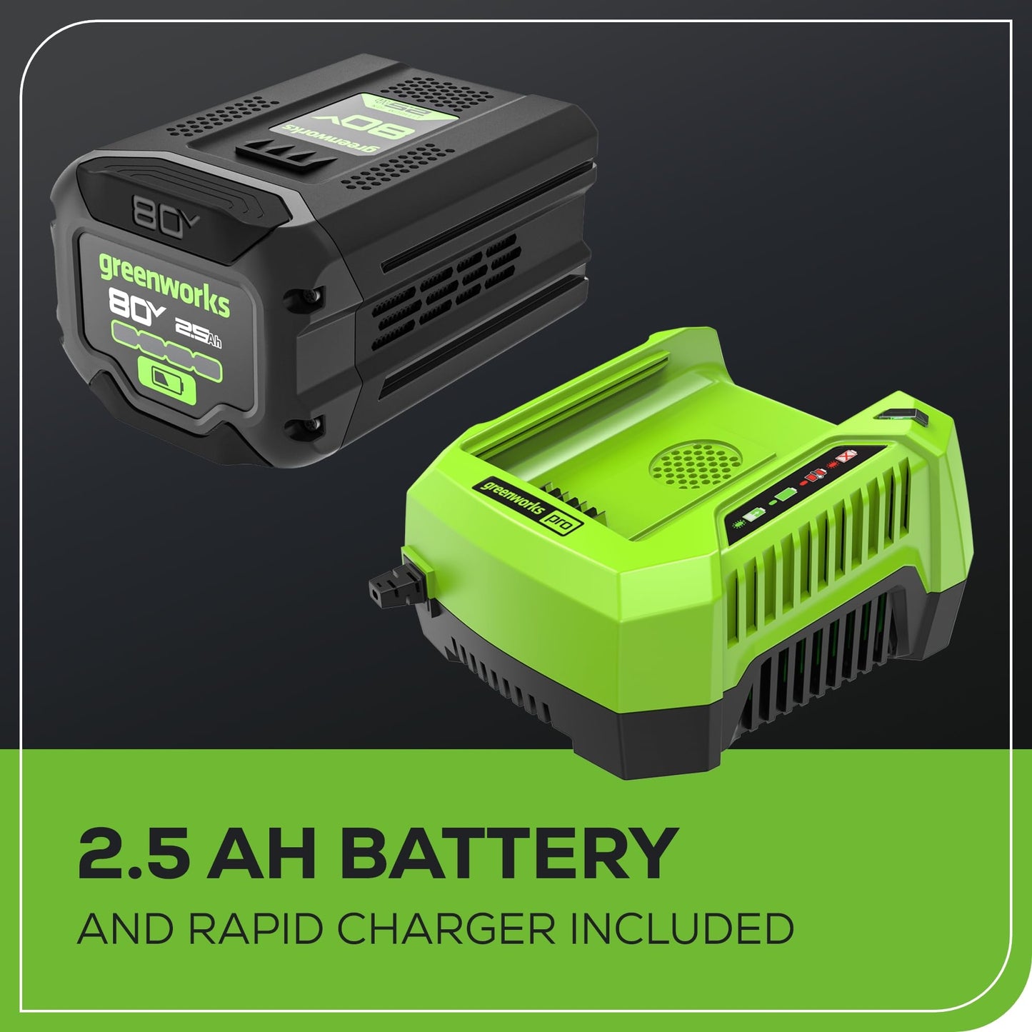 Greenworks 80V (700 CFM / 170 MPH) Brushless Cordless Leaf Blower (Turbo Button, Cruise Control, 26 CC Gas Equivalent), 2.5Ah Battery (200 Wh Max) + Rapid Charger