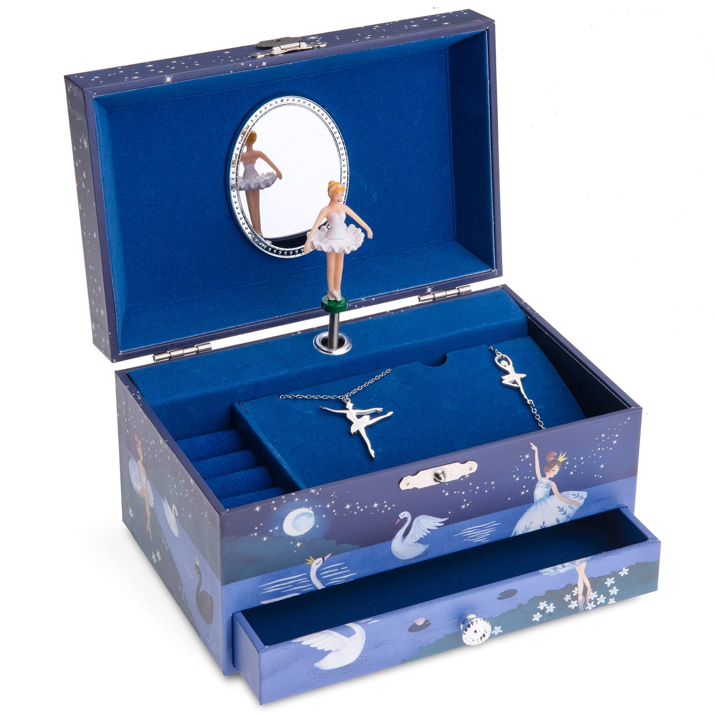 Jewelkeeper Girl's Ballerina Musical Jewelry Storage Box with Pullout Drawer, Glitter Design, Swan Lake Tune