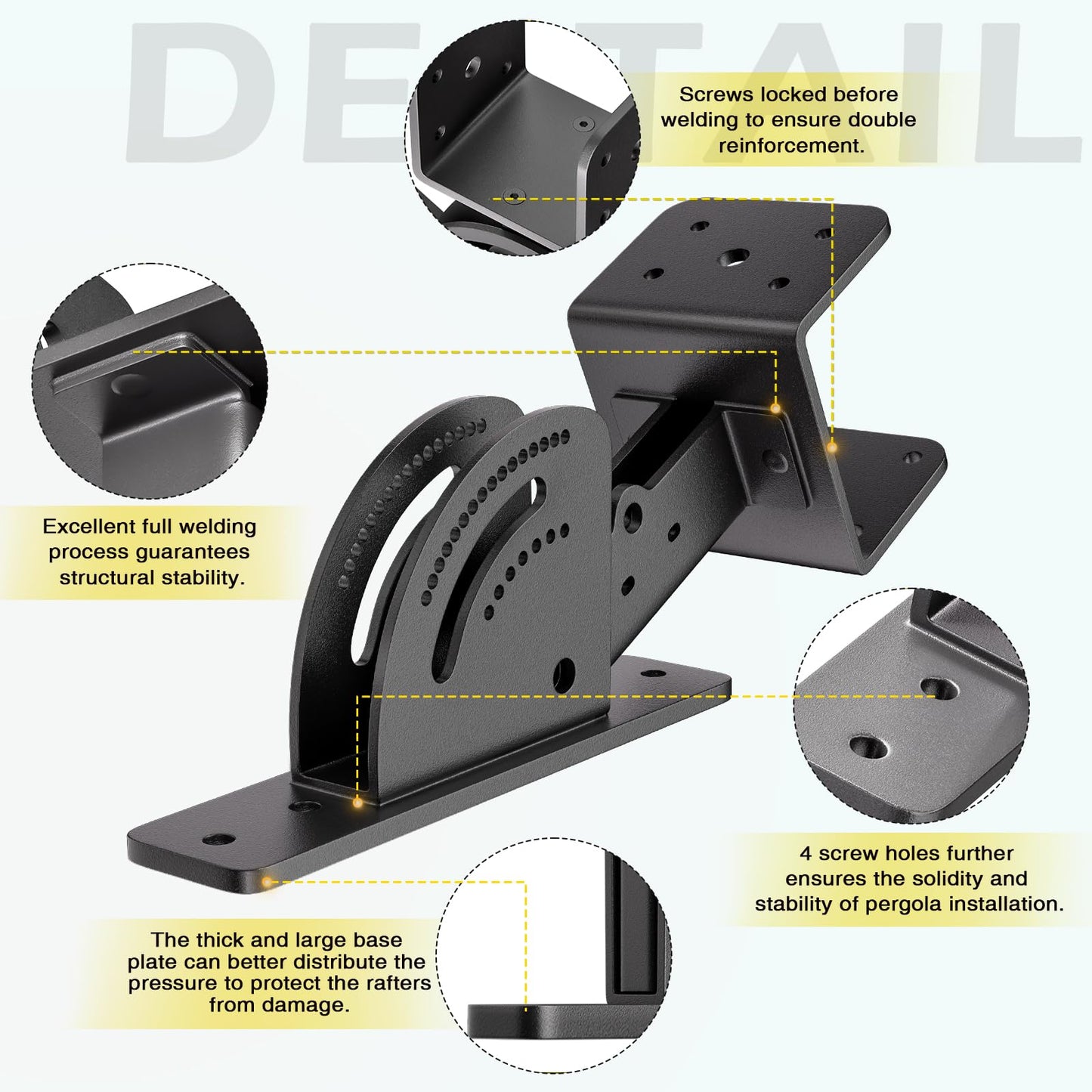 Roof Riser 4x4 (Actual Size:3.5"×3.5") Adjustable & Anchored Angle Saddle Patio Pergola Stainless Steel Roof Riser Patio Kit (3 Pack)(Patent Pending)