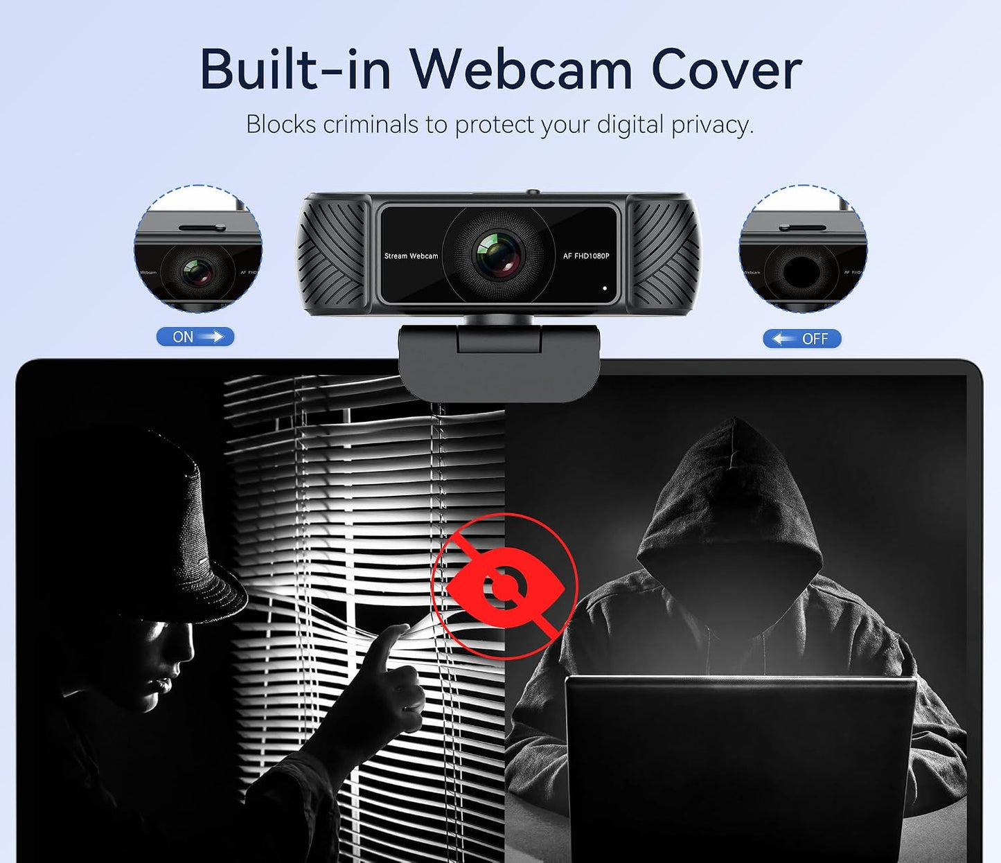 Amdony 1080P Streaming Webcam for PC - HD Webcam with Microphone, Privacy Cover, AutoFocus, Noise Cancellation, Auto