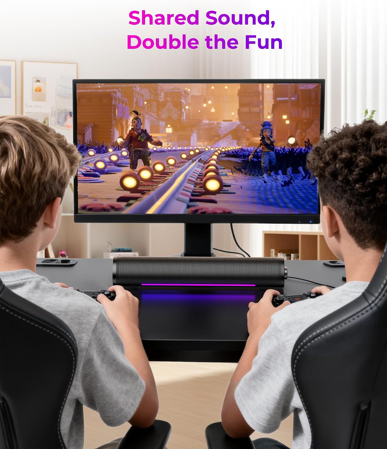 Auphyra 3.5mm Computer Speakers for Desktop PC, Gaming PC Sound Bar, Plug and Play - USB Power with Audio, RGB Gradient