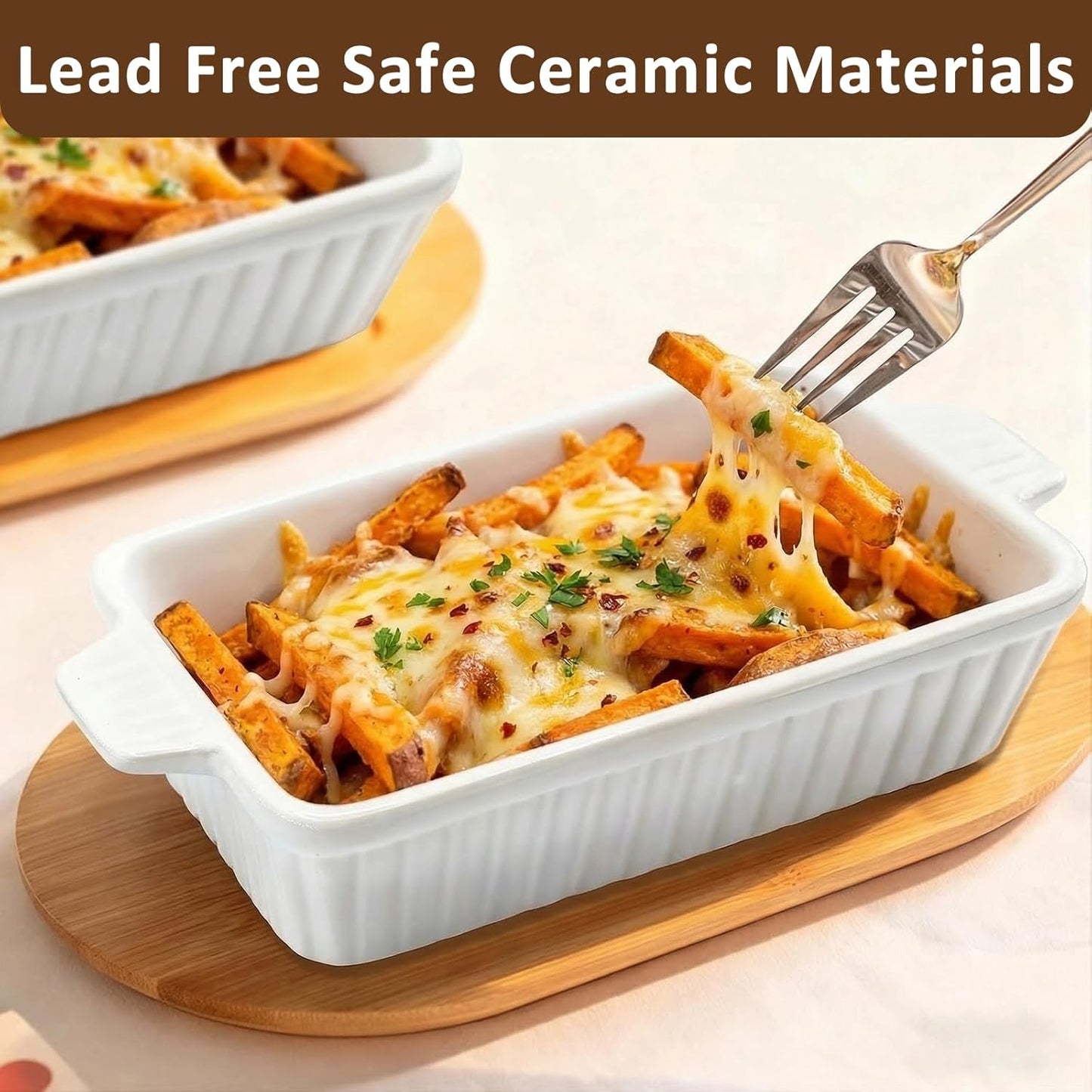 Skiennix 30 Oz Small Baking Dish - Durable Ceramic Casserole Dish with Double Handles | 7x4.5 Inch, White