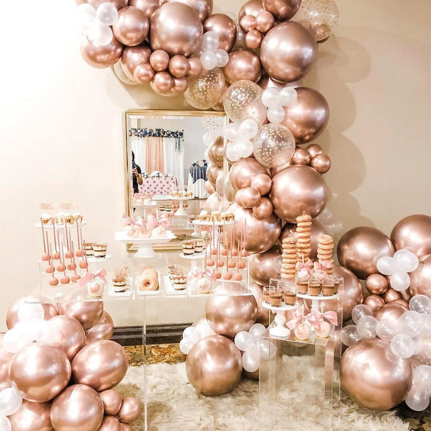 PartyWoo Rose Gold Balloons - 36 Inch Metallic Chrome for Weddings & Celebrations | 4pcs Set
