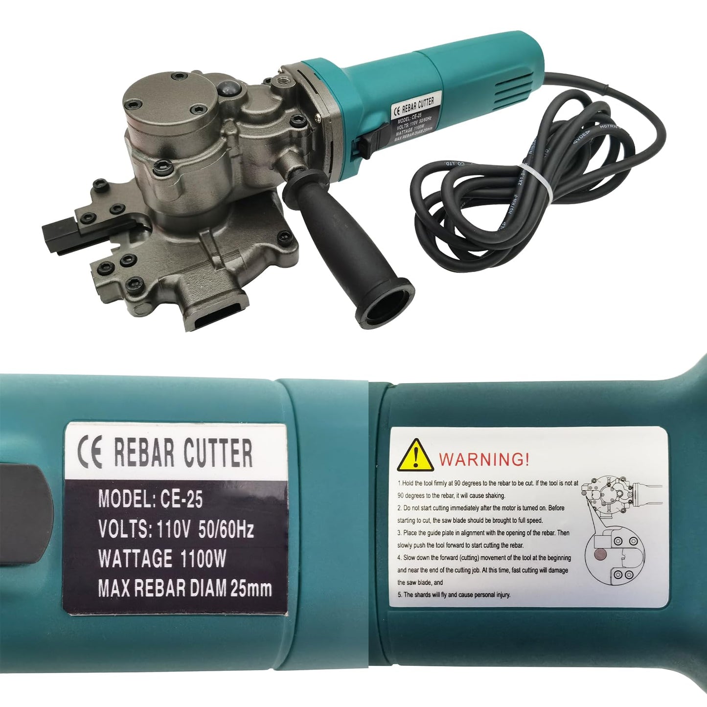 PreAsion Handheld Electric Rebar Cutter Metal Cold Cut Saw 4mm-25mm within 6seconds 110V Cold Cutting Saw Cutting Machine for Cutting wood PVC pipe copper pipe(with box,1100W CE-25)