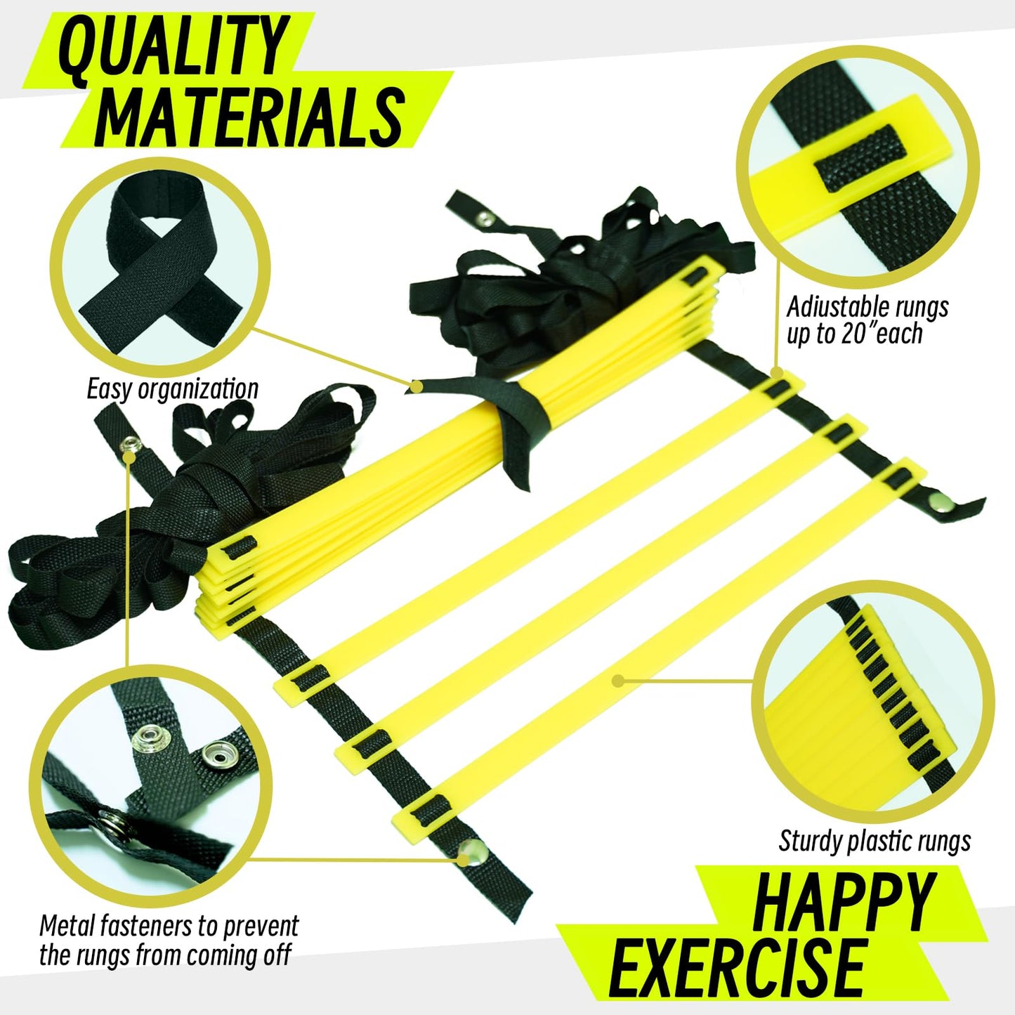 Tubsalah 20ft Adjustable Agility Ladder with Carry Bag – Football Training Equipment & Speed Ladder for Soccer, Basketball – Agility Training Equipment for Footwork Drills （2Pack）