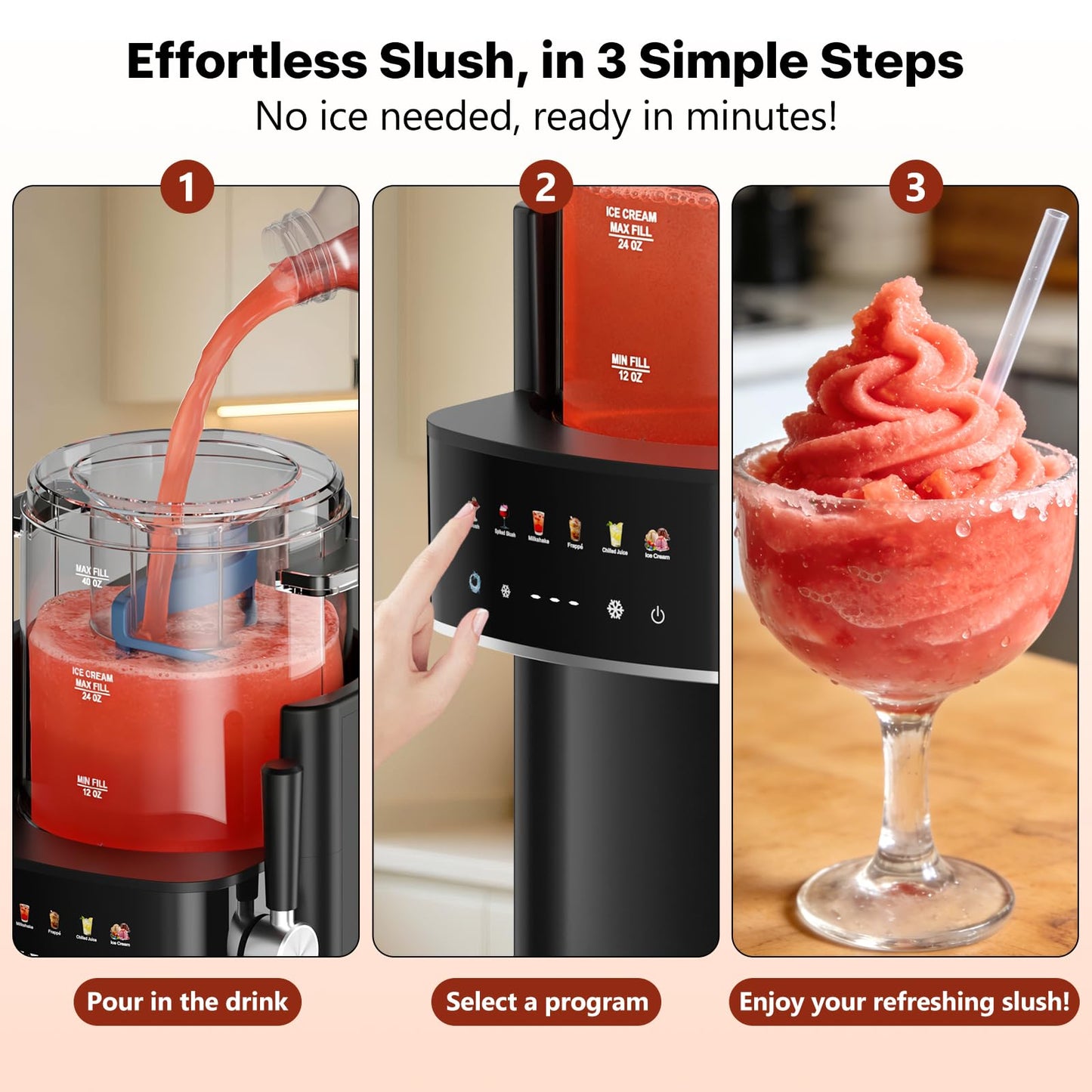 Ranvaira Slushie Machine, Ice Cream Maker, Slushy Machine for Home and Families, No ice needed with Rapid Chill & Temperature Control, Multi-function for Margarita, Frappé, Easy to Clean, Black