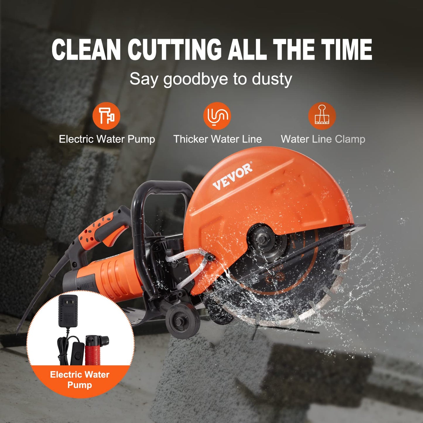 VEVOR Electric Concrete Saw, 14 in Circular Saw Cutter with 5 in Cutting Depth, Wet/Dry Disk & Demolition Jack Hammer, 3500W Jack Hammer Concrete Breaker 1900 BPM Heavy Duty Electric Jack