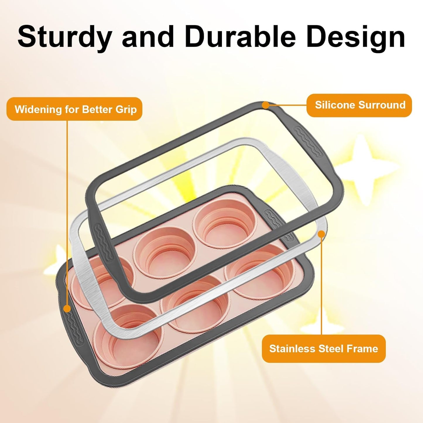 Skiennix Silicone Muffin Pan - Nonstick 6-Cup Baking Molds | BPA-Free, Easy Release, Dishwasher Safe