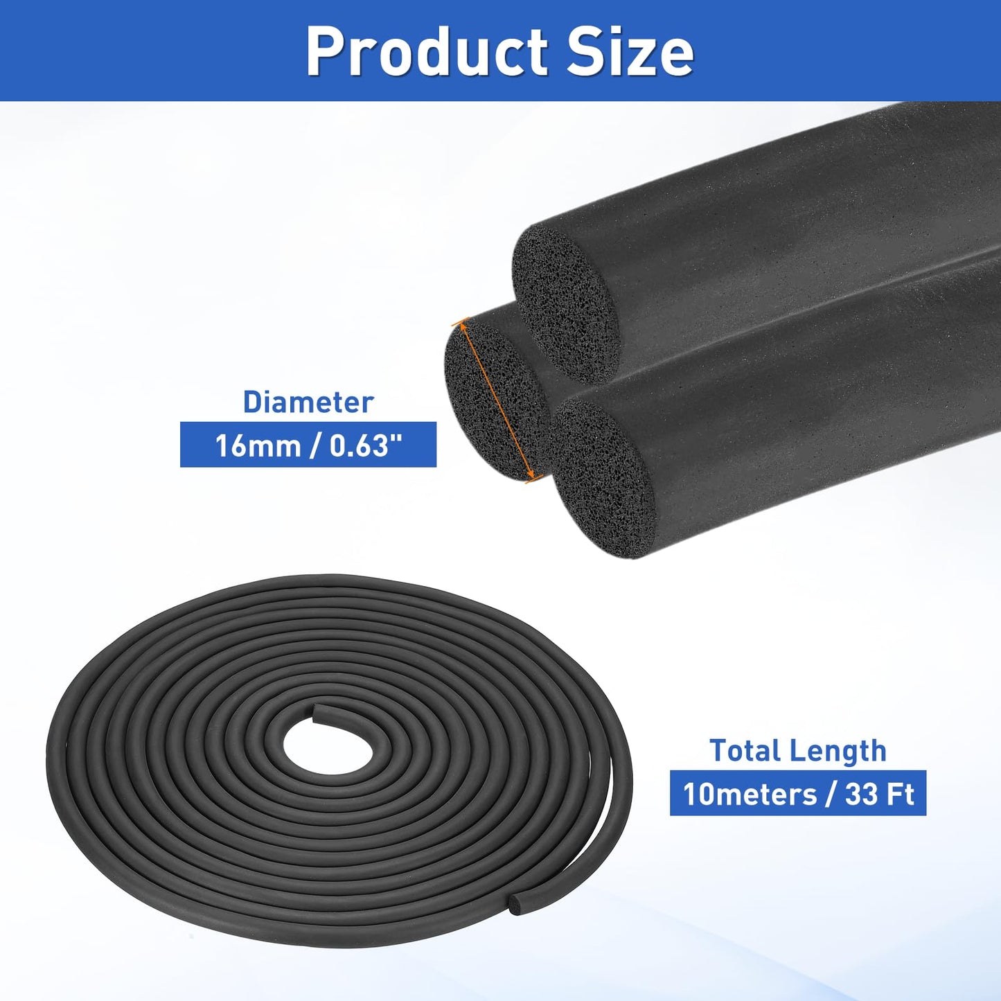 uxcell 33 ft Backer Rod, 5/8 Inch Diameter EPDM Foam Backer Rod Caulk Saver, Weather Strip Seal for Sealing Concrete Gaps, Expansion Joints, Crack Filling, Doors, Windows, Black