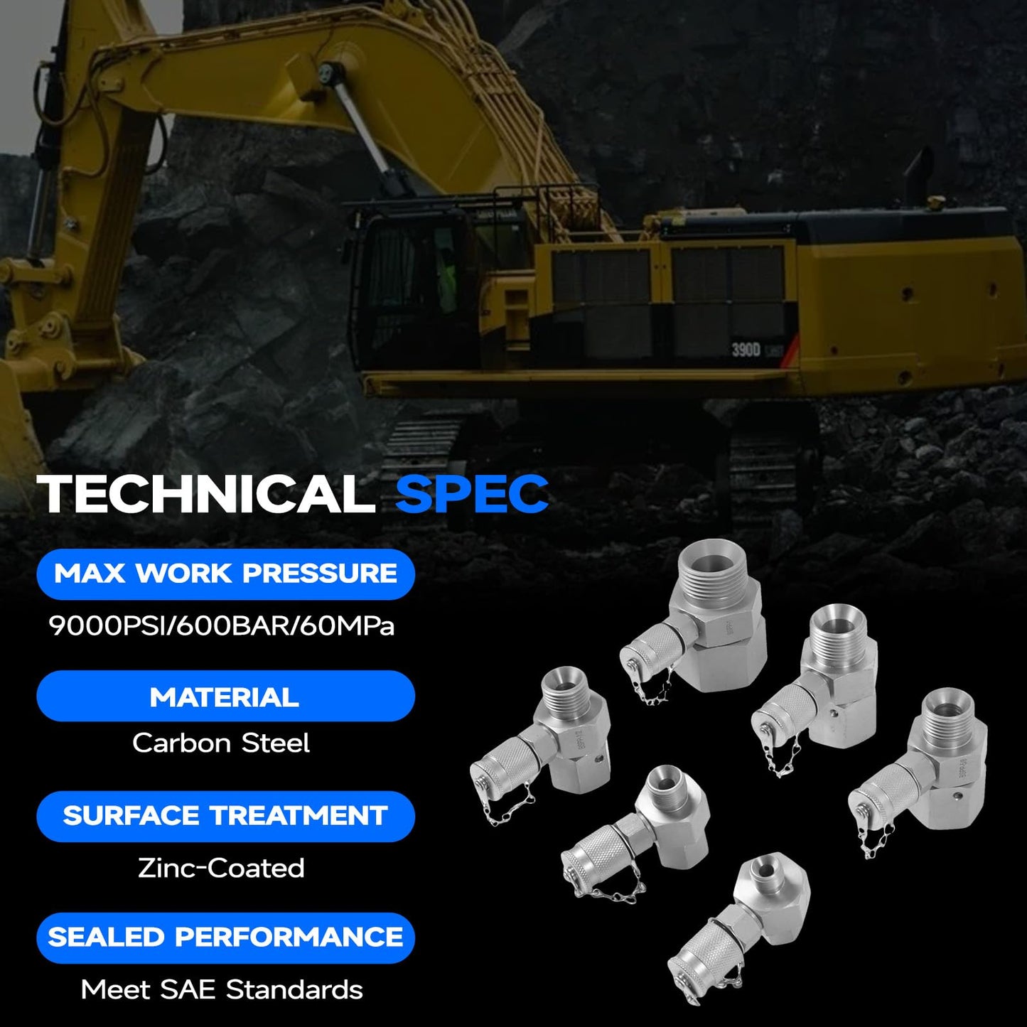 SINOCMP BSPP 6 Pack Hydraulic Swivel Run Tees Connector Tester Coupling Set for Excavator Construction Machinery Hydraulic System