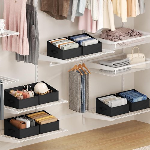 DIMJ Closet Storage Bins - 10 Pack Fabric Baskets for Shelves | Collapsible Organizer with Handles
