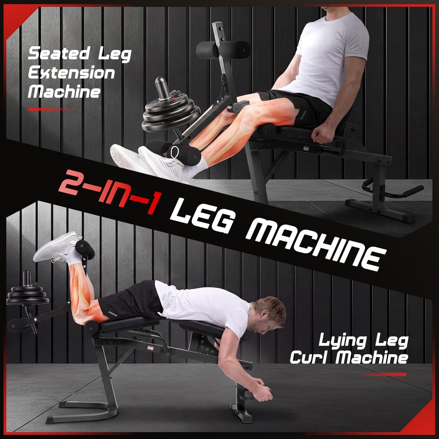 ANCHEER Leg Extension and Curl Machine, Adjustable Leg Workout Machine for Lower Body Training, 880LB Capacity Plate Loaded Leg Developer for Quads, Hamstrings & Glutes, Home Gym Equipment (Black)
