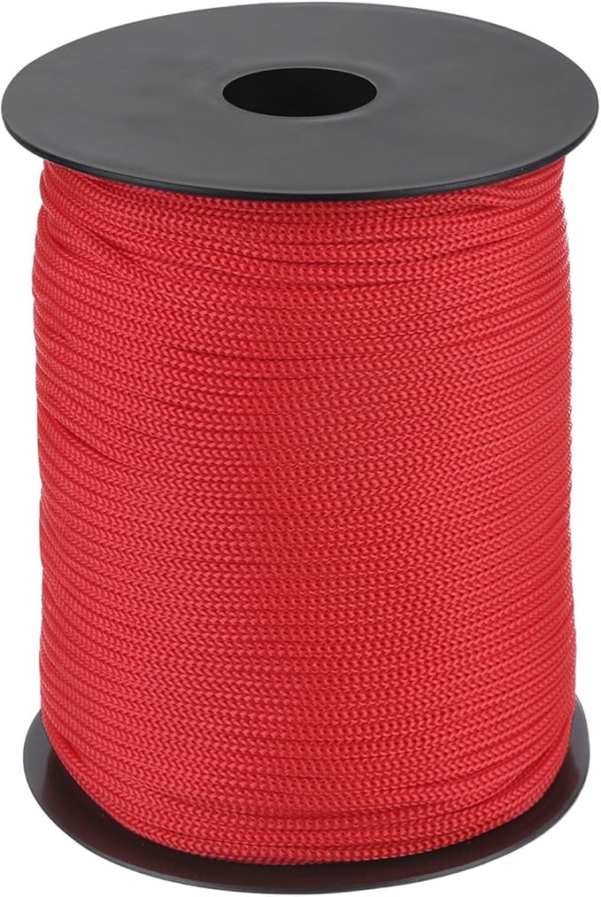 MECCANIXITY 1/8 Inch Polypropylene Rope Braided Ropes, 328ft Nylon Rope Hollow Utility Cord for Clothesline, Camping, Hiking, Outdoor, Red