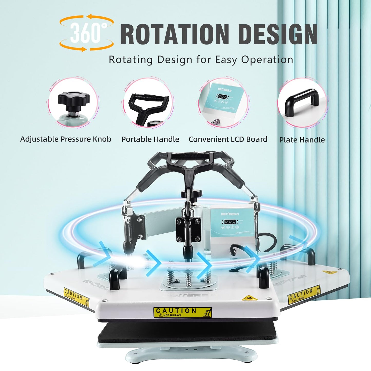 BetterSub Heat Press,5 in 1 Heat Press Machine,T-Shirt Heat Transfer Industrial-Quality Sublimation Machine,360 Degree Swivel 12x15 Print Press Machine for Mug Hat Plate Cap (30oz 5 in 1 12"x15" Teal)