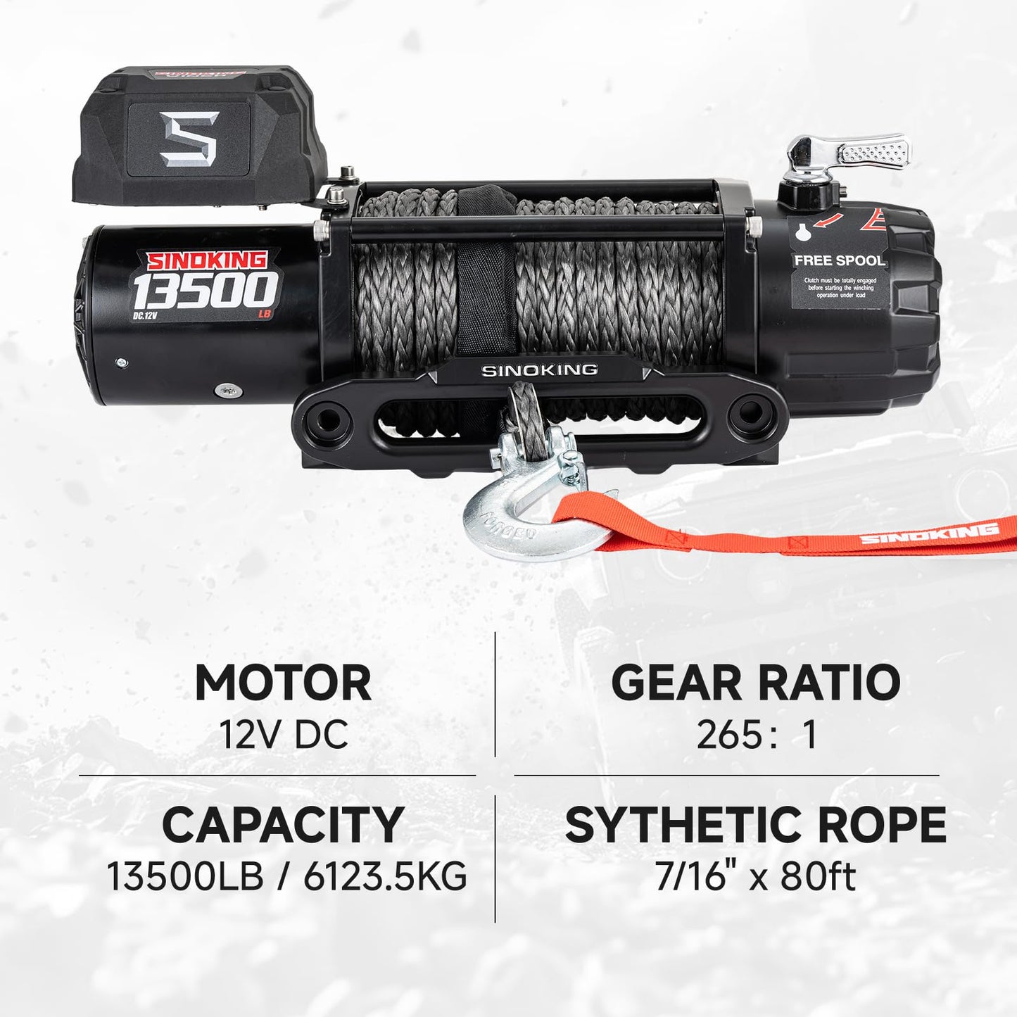 SINOKING 13500 lb Electric Winch for Jeep, Truck, SUV, Trailer Winch & Boat Winch – Heavy Duty Synthetic Rope 12V Winch, Waterproof Towing Winch with Wireless and Wired Remote