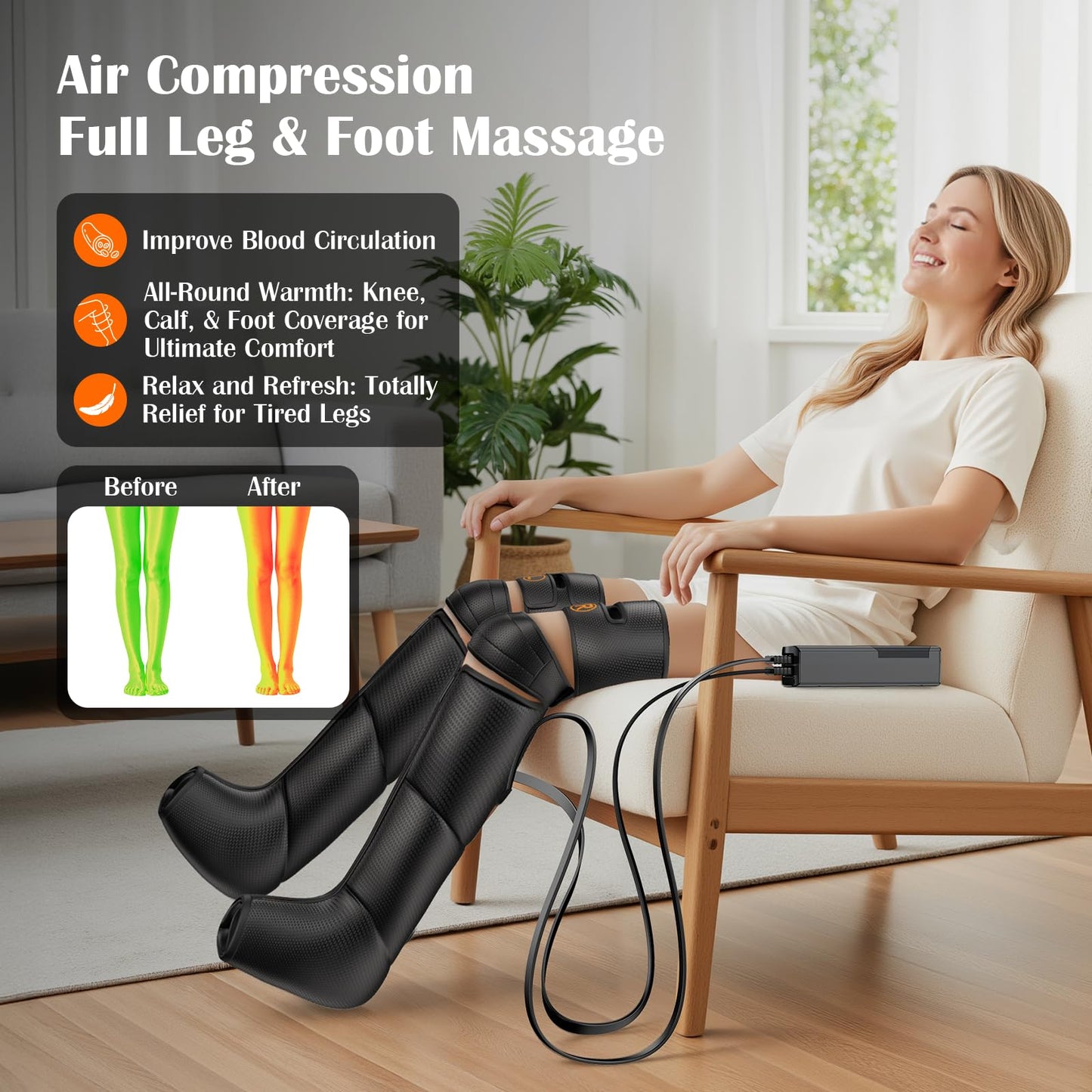 KEATFE Leg Compression Massager with Heat, Air Compression Boots for Circulation & Pain Relief, 6 Modes, 9 Intensities, 3 Heating, Gifts for Women Men Dad Mom Seniors