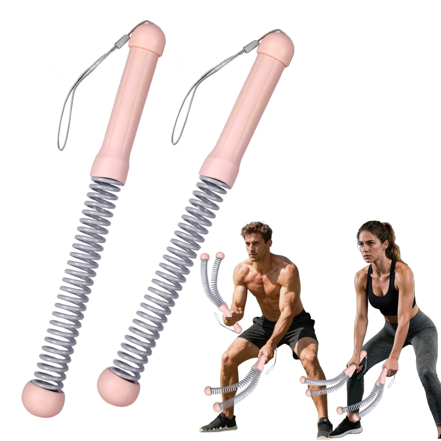 Weighted Ropeless Battle Ropes, Portable Cordless Battle Ropes For Home Gym, Weighted Quiet Exercise Rope For Low-Impact Workout, Strength & HIIT For Men & Women,2PCS (Pink)