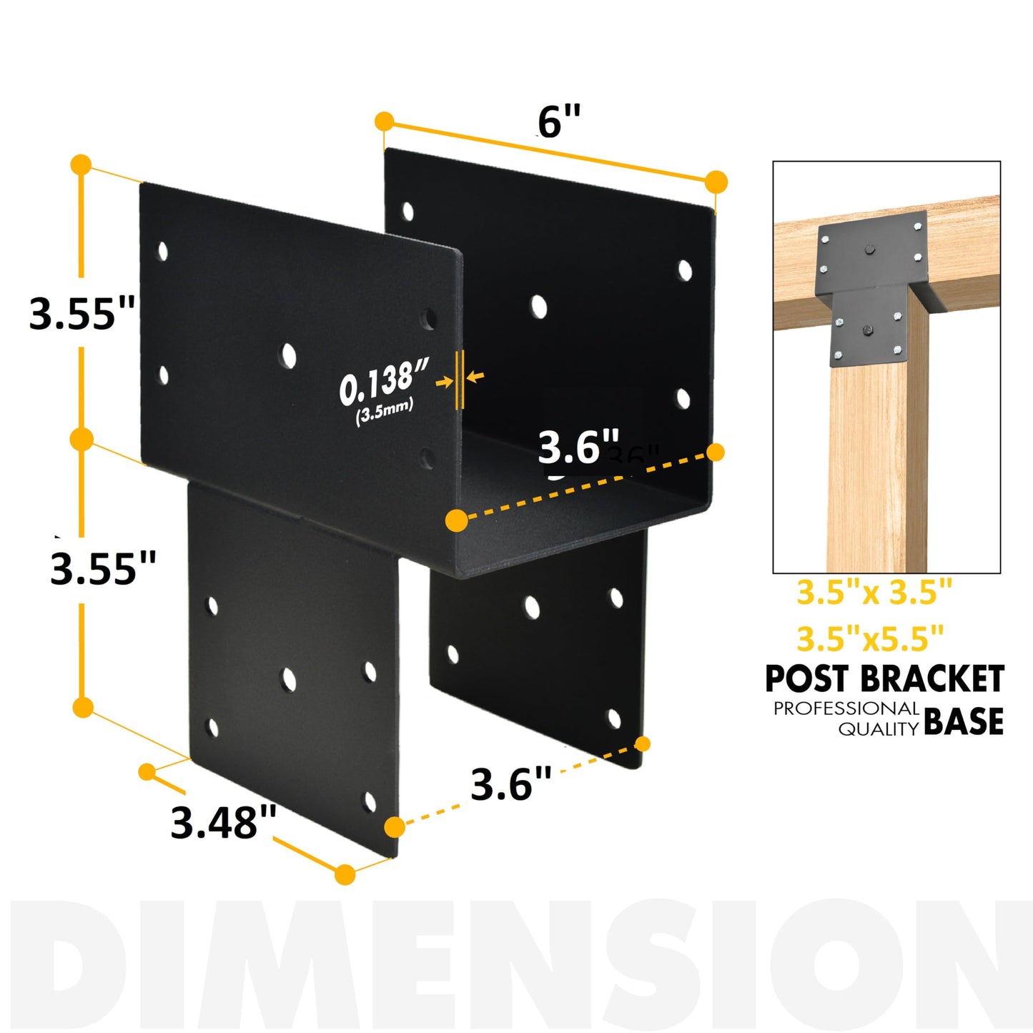 2 Pack Heavy Duty Post Caps Tie Bracket, 4''x4'' (Internal 3.5"x3.5"), Fit Connecting Wood Gazebo, Deck Patio Post and Wood Beams Bracket (Black)