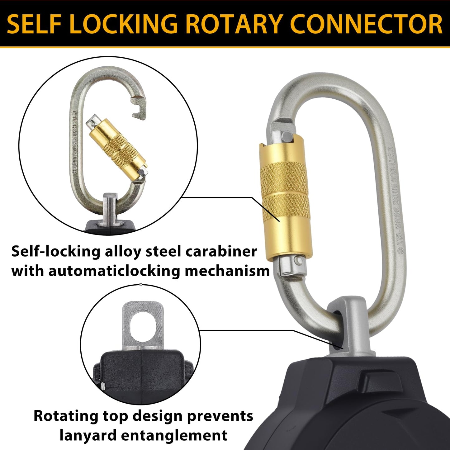 GMSXCC Fall Protection Safety Lanyard - 11FT Self Retracting Fall Arrest Lifeline Roofing Construction Gear OSHA/ANSI Compliant