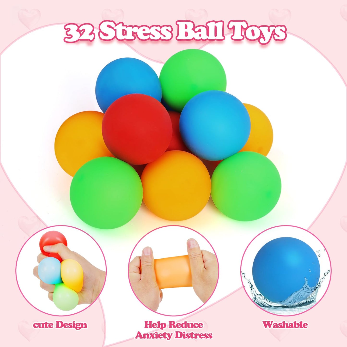 WEMEMORN Valentines Day Gifts for Kids, 32 Pack Valentine Cards for Kids Classroom with Stress Ball Stretchy Sensory Squeeze Toys, Valentine's Prizes Party Favor School Class Classroom Gifts Exchange