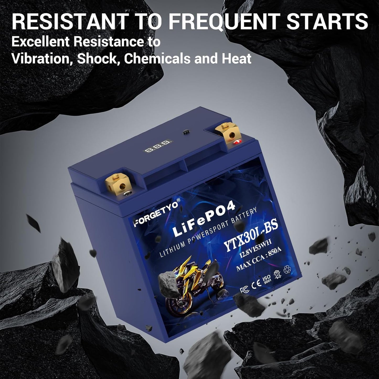 Lithium Motorcycle Battery, Forgetyo YTX30L-BS LiFePO4 Battery, 12V 12AH 850A ATV, UTV, Jet Ski, 4 Wheeler and Lawn Mower Battery