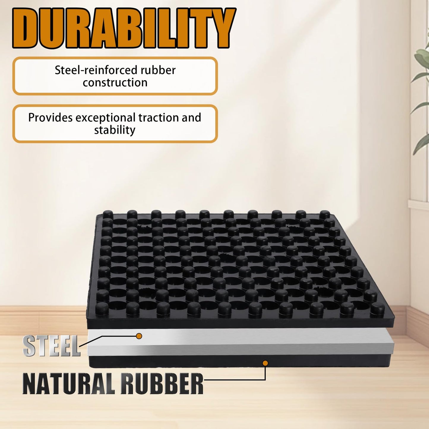 Exercise Equipment Mat Heavy Duty 4 x 4 x 0.8 Inches 4-Pack, Anti-Slip Noise Reduction Shockproof for Treadmill Stationary Bike Hardwood Floors and Carpets